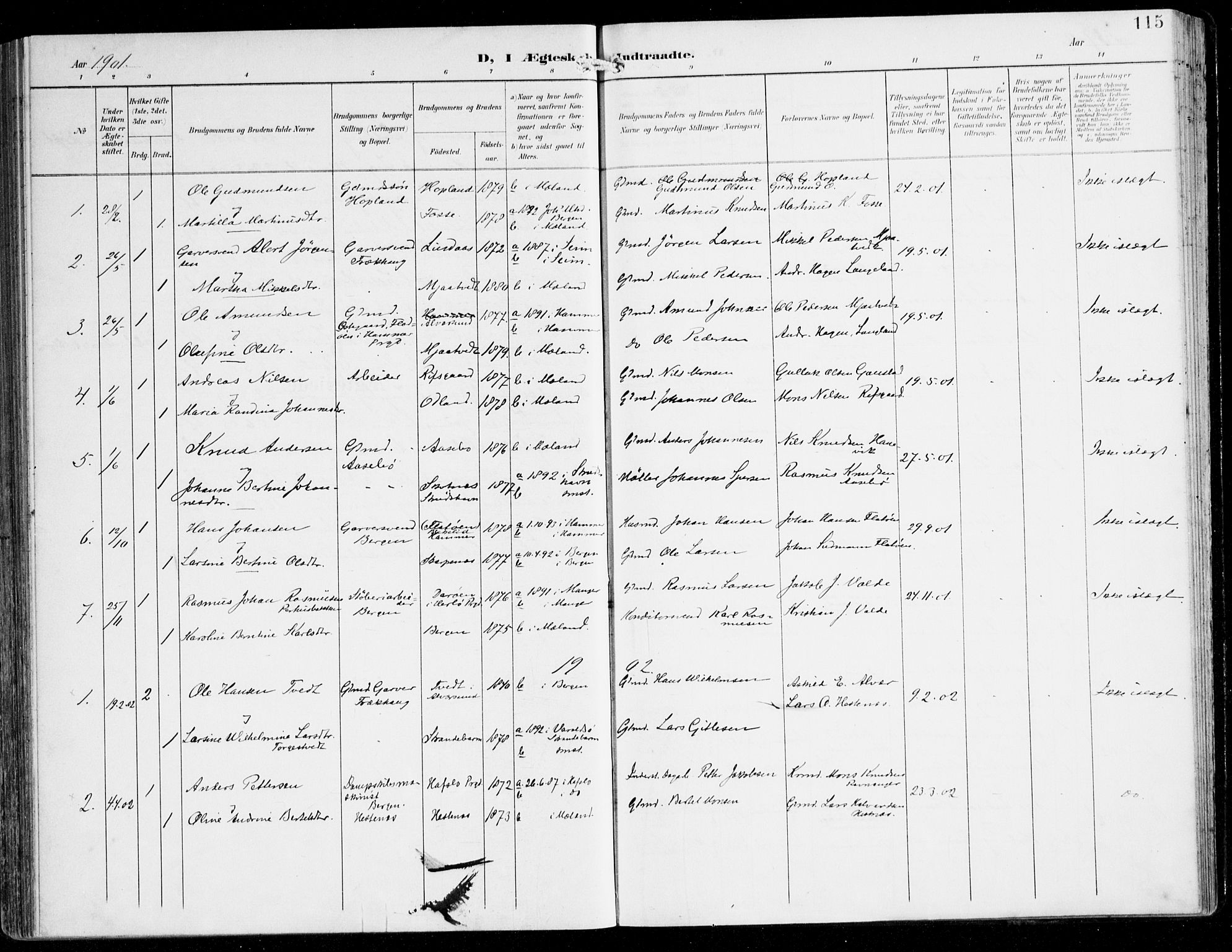 Alversund Sokneprestembete, AV/SAB-A-73901/H/Ha/Haa/Haac/L0002: Parish register (official) no. C 2, 1901-1921, p. 115