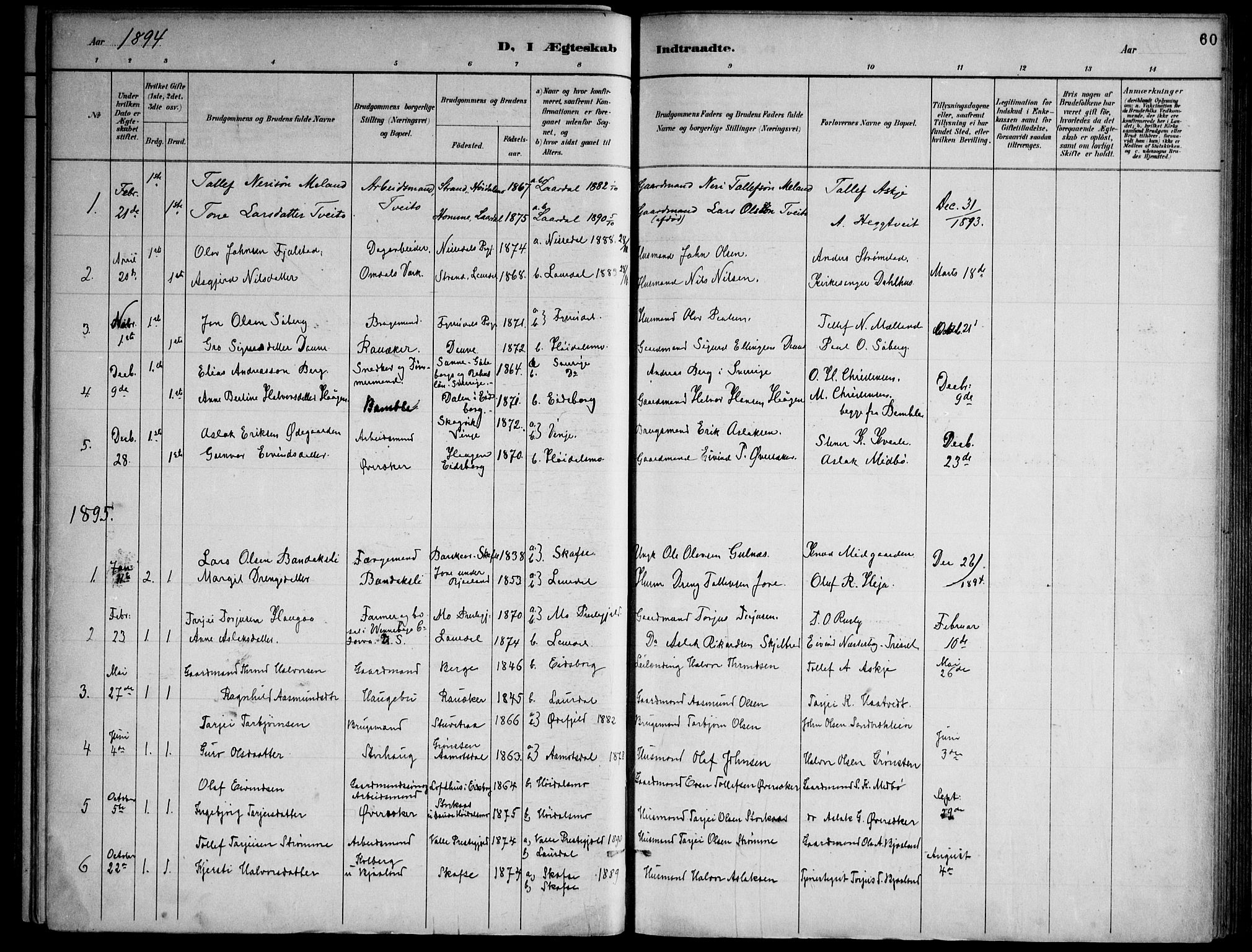 Lårdal kirkebøker, AV/SAKO-A-284/F/Fa/L0007: Parish register (official) no. I 7, 1887-1906, p. 60