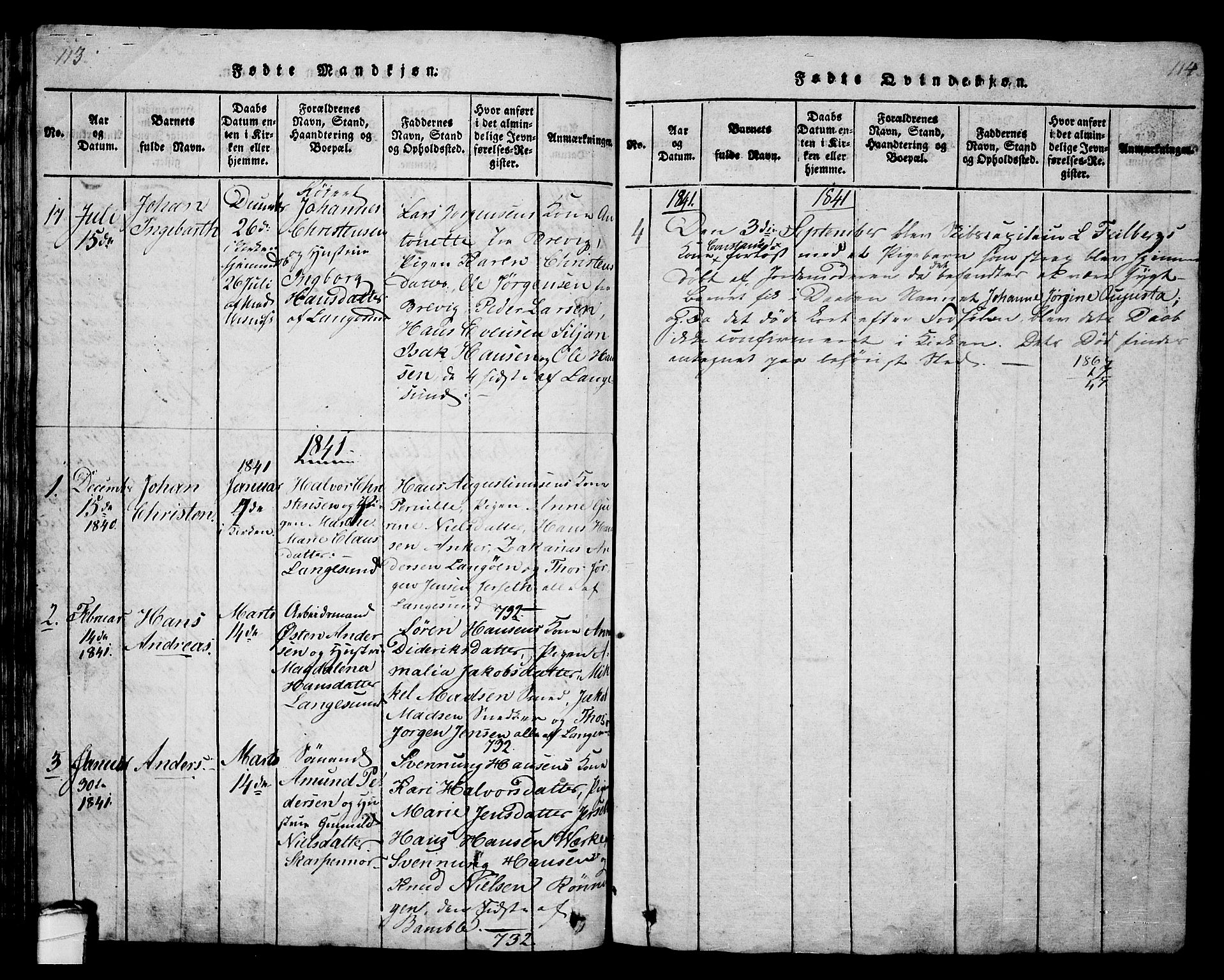 Langesund kirkebøker, SAKO/A-280/G/Ga/L0003: Parish register (copy) no. 3, 1815-1858, p. 113-114