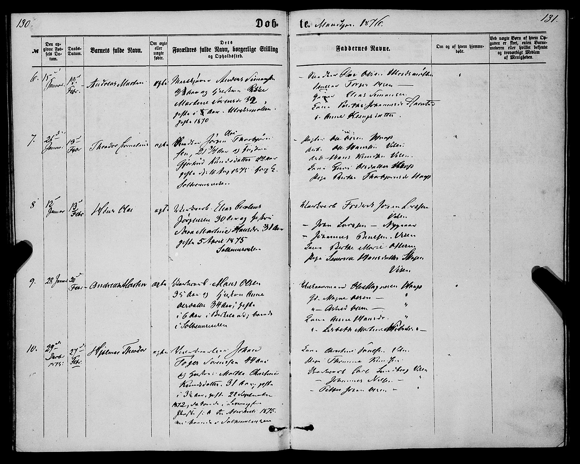 St. Jørgens hospital og Årstad sokneprestembete, AV/SAB-A-99934: Parish register (official) no. A 6, 1870-1878, p. 130-131