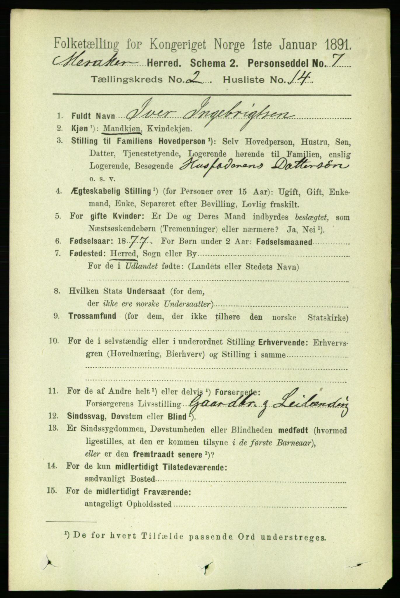 RA, 1891 census for 1711 Meråker, 1891, p. 667