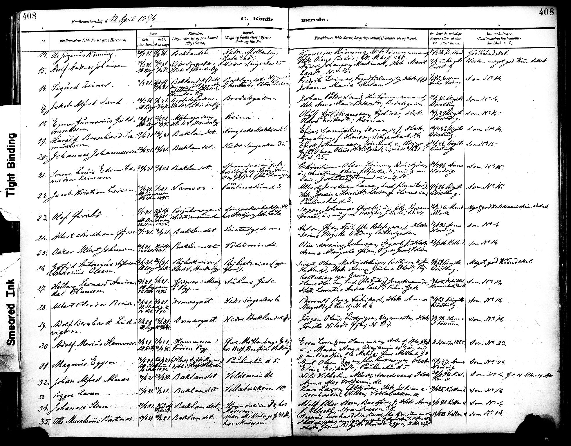 Ministerialprotokoller, klokkerbøker og fødselsregistre - Sør-Trøndelag, SAT/A-1456/604/L0197: Parish register (official) no. 604A18, 1893-1900, p. 408
