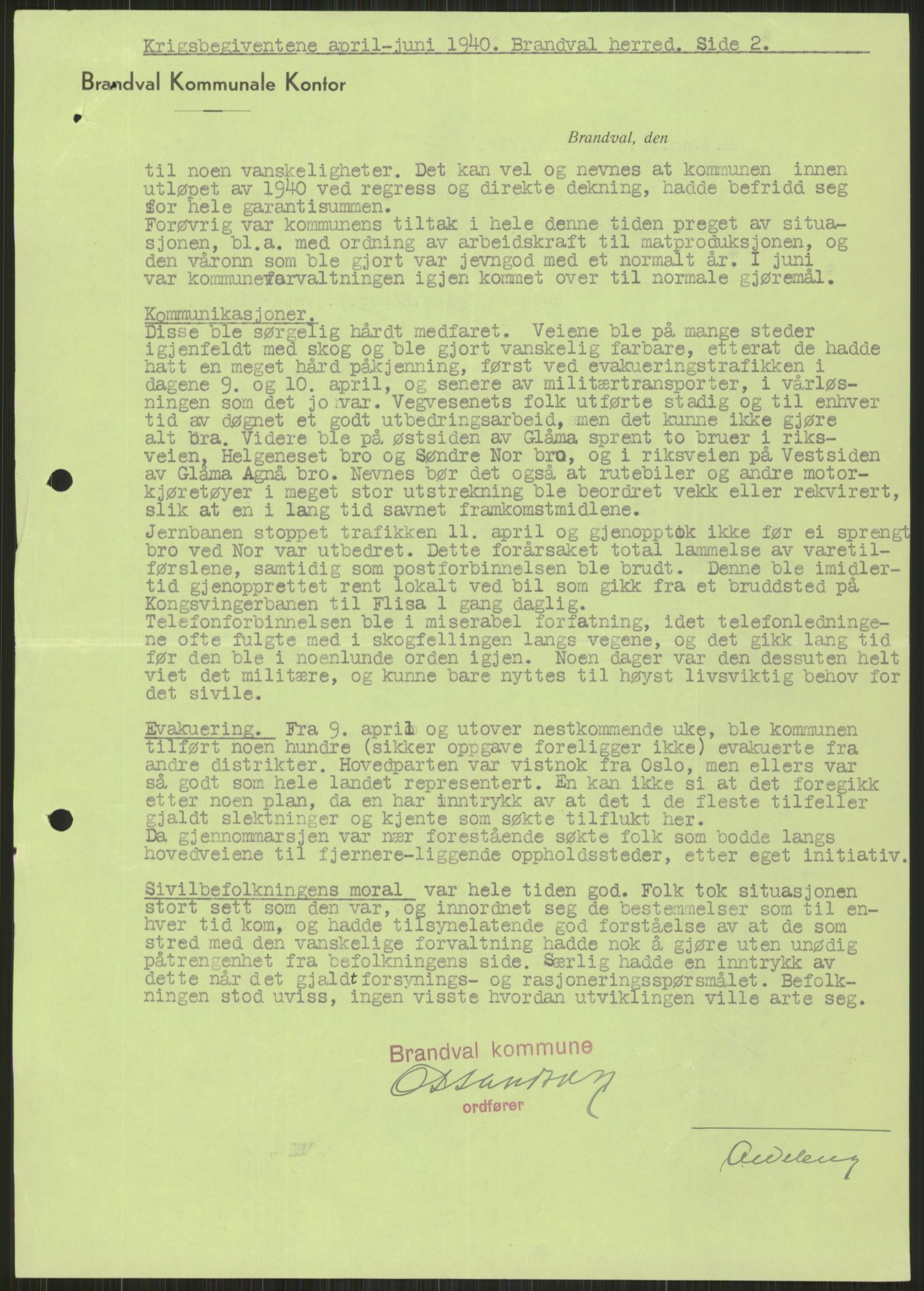 Forsvaret, Forsvarets krigshistoriske avdeling, AV/RA-RAFA-2017/Y/Ya/L0013: II-C-11-31 - Fylkesmenn.  Rapporter om krigsbegivenhetene 1940., 1940, p. 856