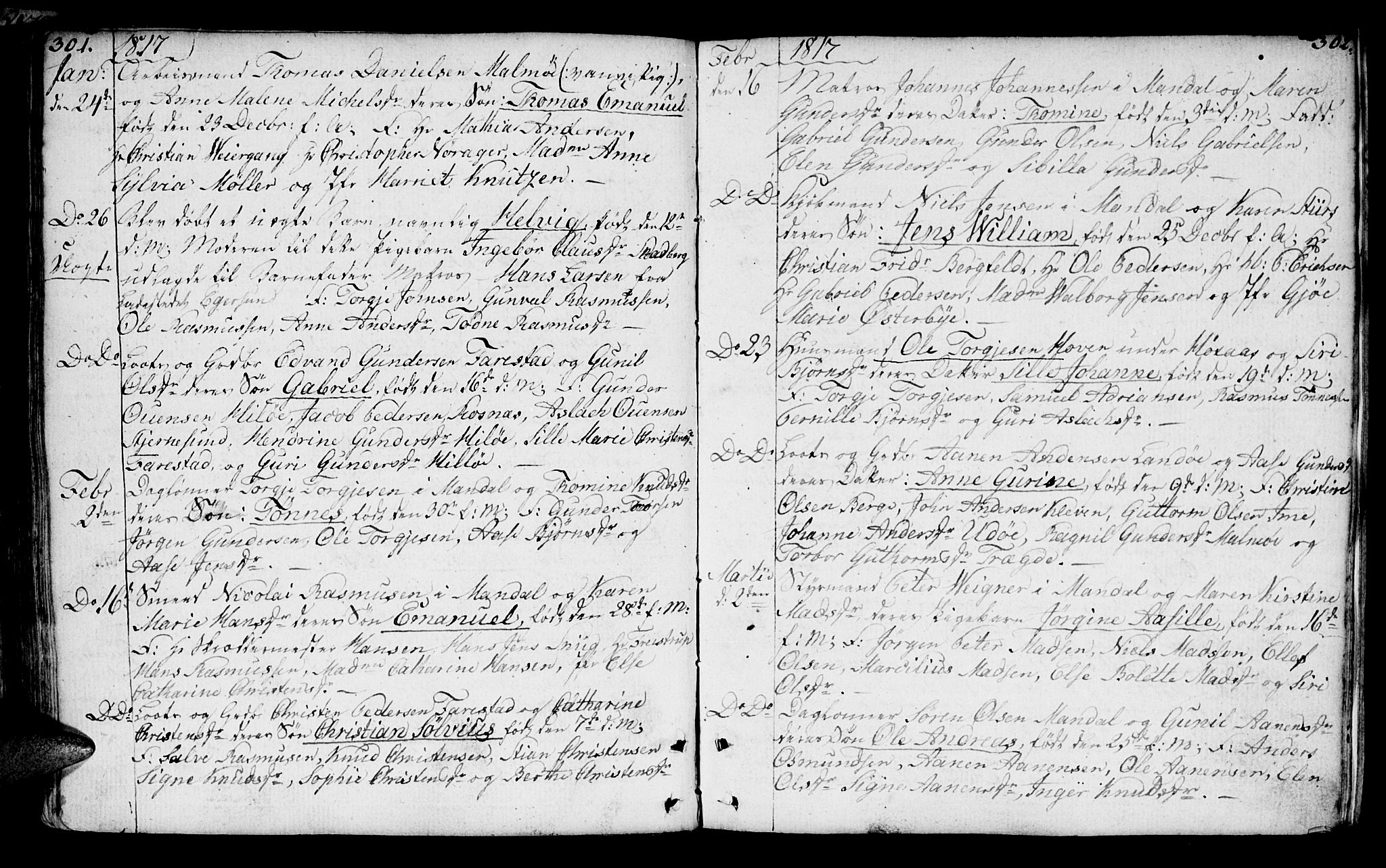 Mandal sokneprestkontor, SAK/1111-0030/F/Fa/Faa/L0008: Parish register (official) no. A 8, 1794-1817, p. 301-302