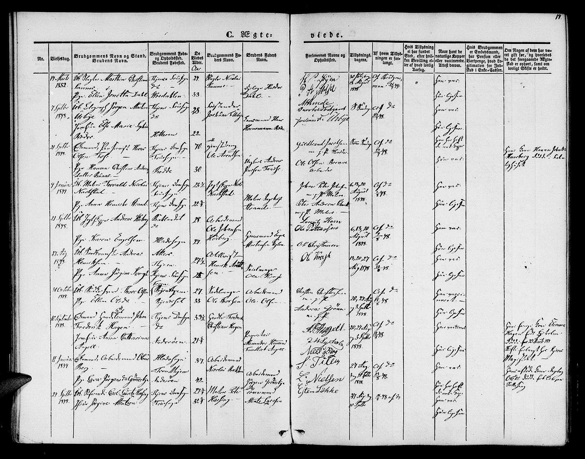 Ministerialprotokoller, klokkerbøker og fødselsregistre - Sør-Trøndelag, SAT/A-1456/602/L0111: Parish register (official) no. 602A09, 1844-1867, p. 19