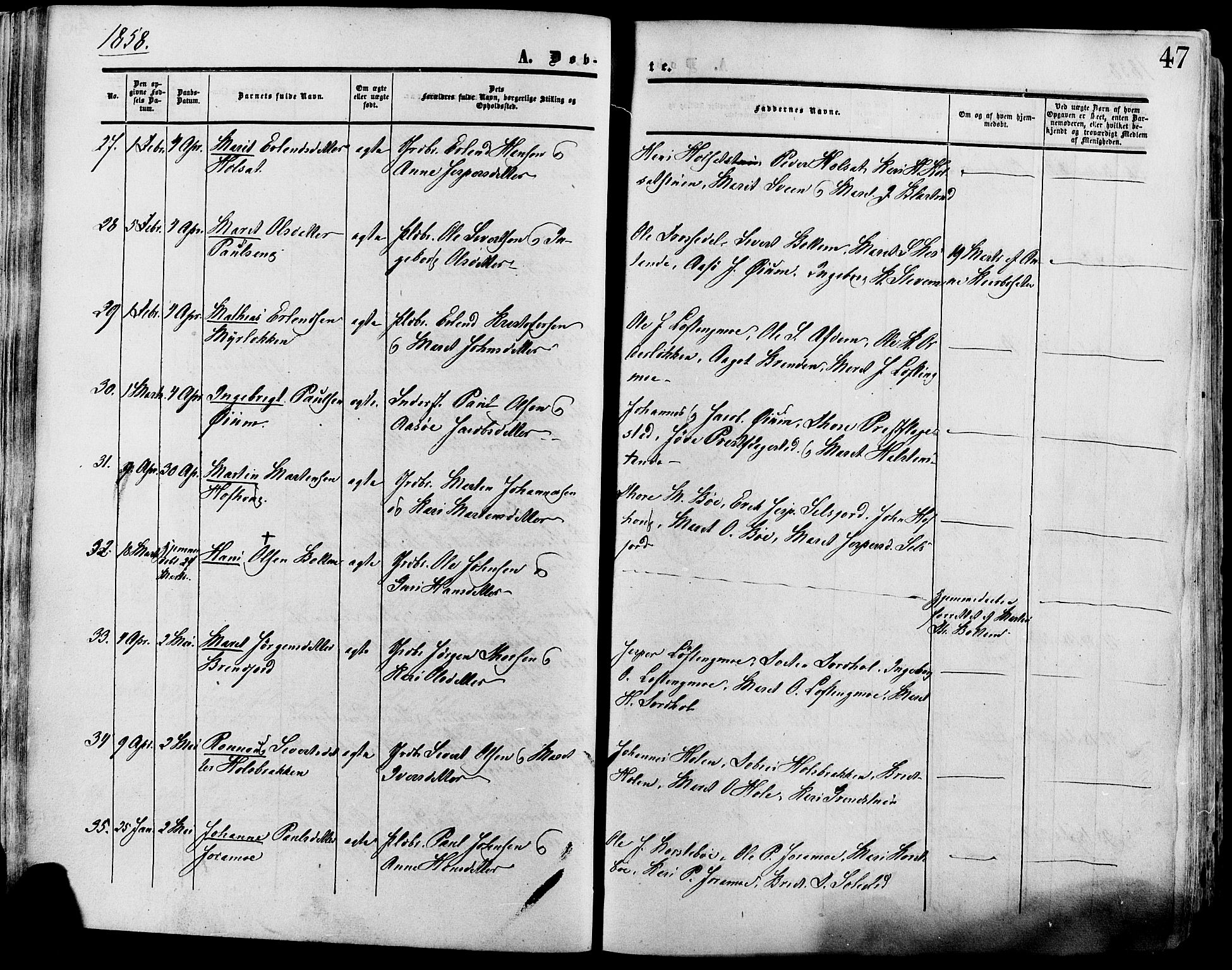 Lesja prestekontor, AV/SAH-PREST-068/H/Ha/Haa/L0008: Parish register (official) no. 8, 1854-1880, p. 47