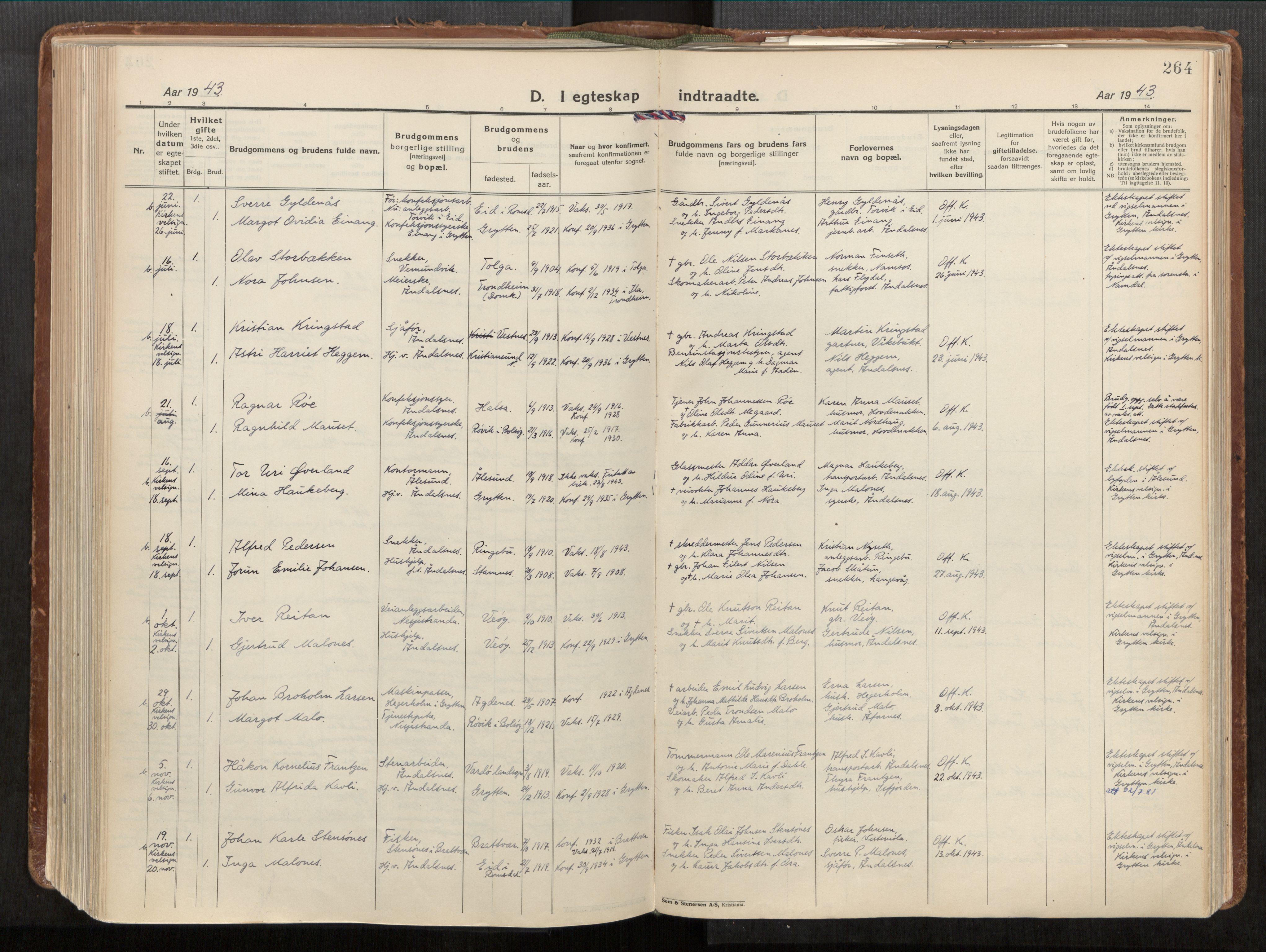 Ministerialprotokoller, klokkerbøker og fødselsregistre - Møre og Romsdal, AV/SAT-A-1454/544/L0587: Parish register (official) no. 544A11, 1924-1954, p. 264