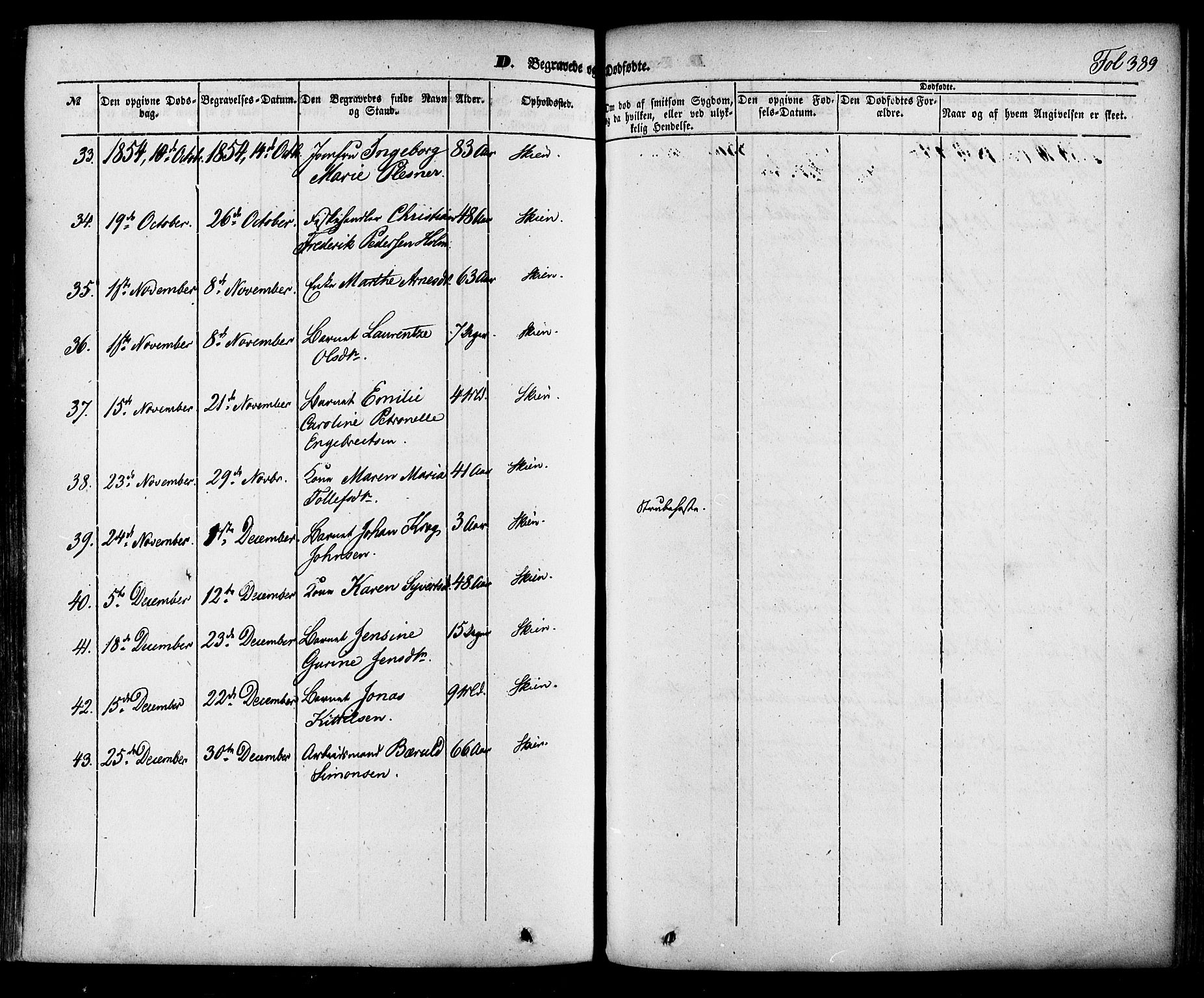 Skien kirkebøker, SAKO/A-302/F/Fa/L0006a: Parish register (official) no. 6A, 1843-1856, p. 389