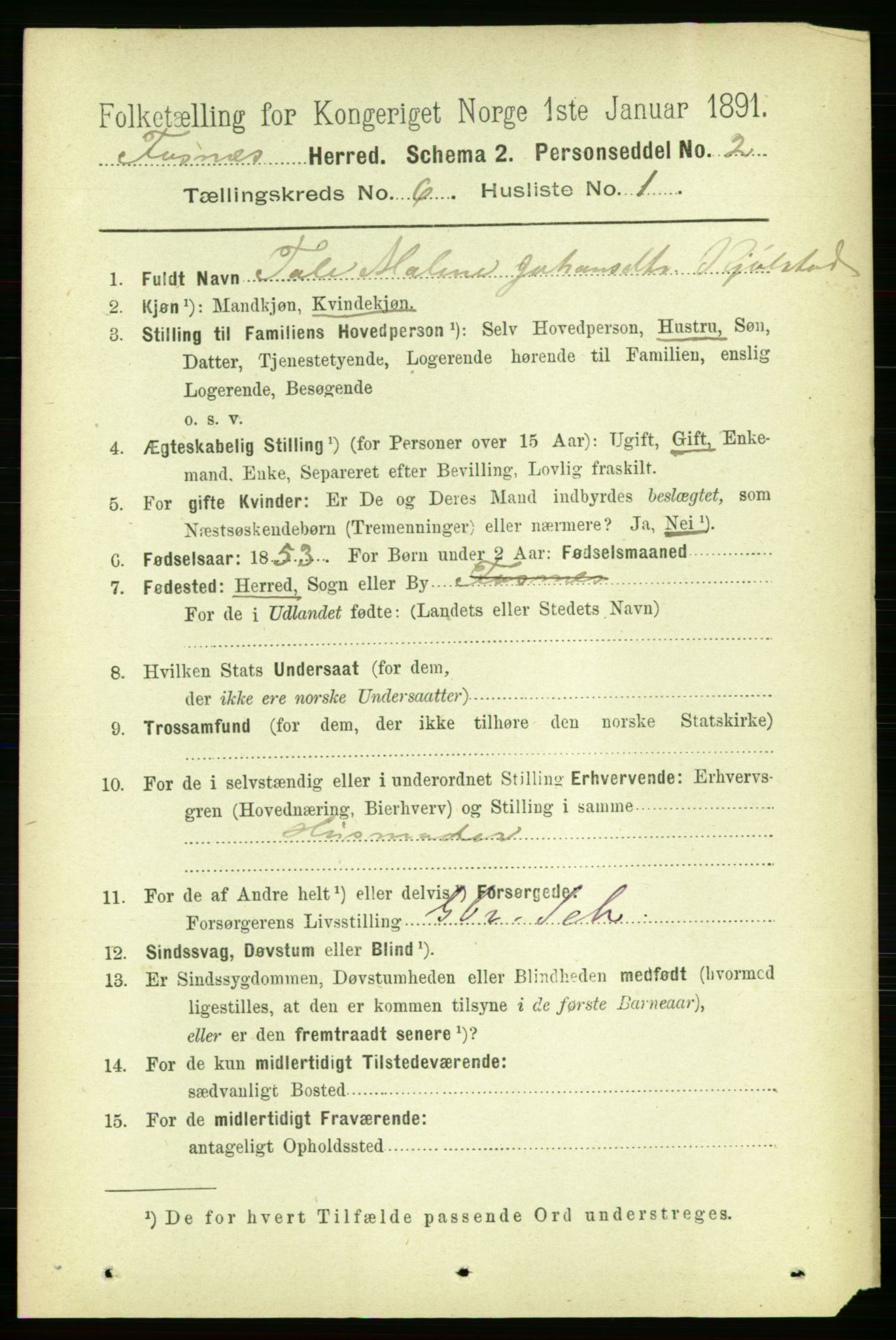 RA, 1891 census for 1748 Fosnes, 1891, p. 2763