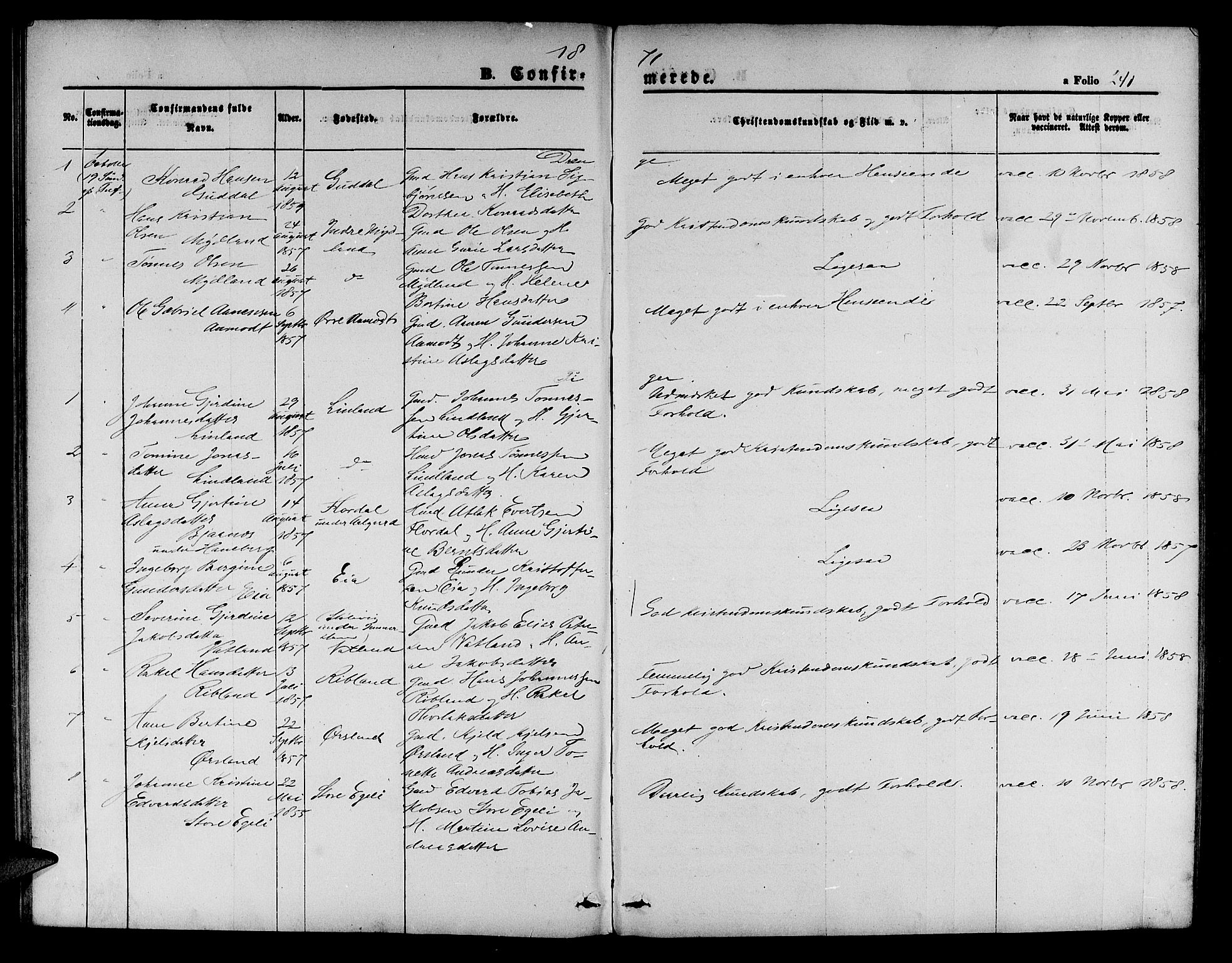 Sokndal sokneprestkontor, SAST/A-101808: Parish register (copy) no. B 3, 1865-1879, p. 241