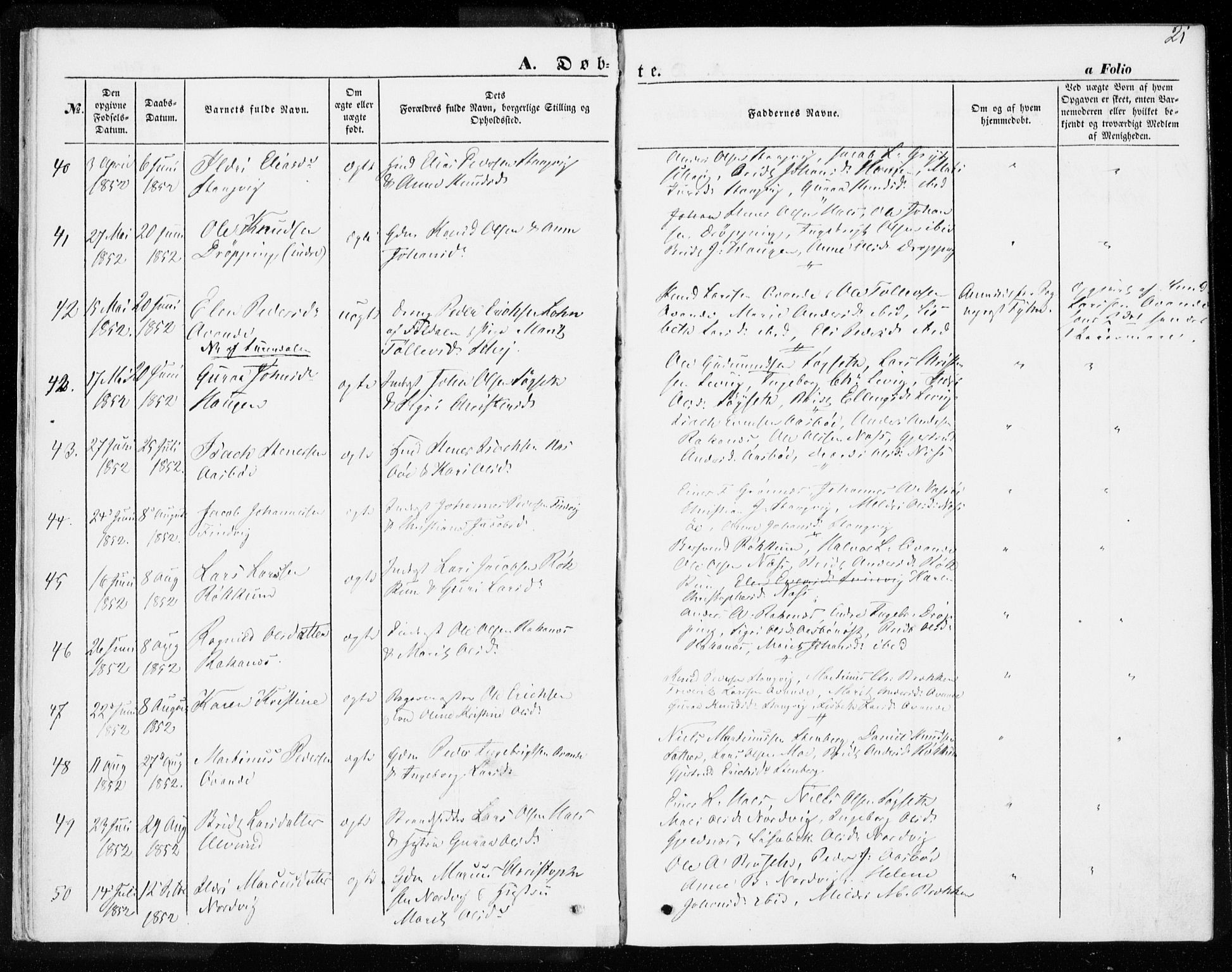 Ministerialprotokoller, klokkerbøker og fødselsregistre - Møre og Romsdal, AV/SAT-A-1454/592/L1026: Parish register (official) no. 592A04, 1849-1867, p. 21