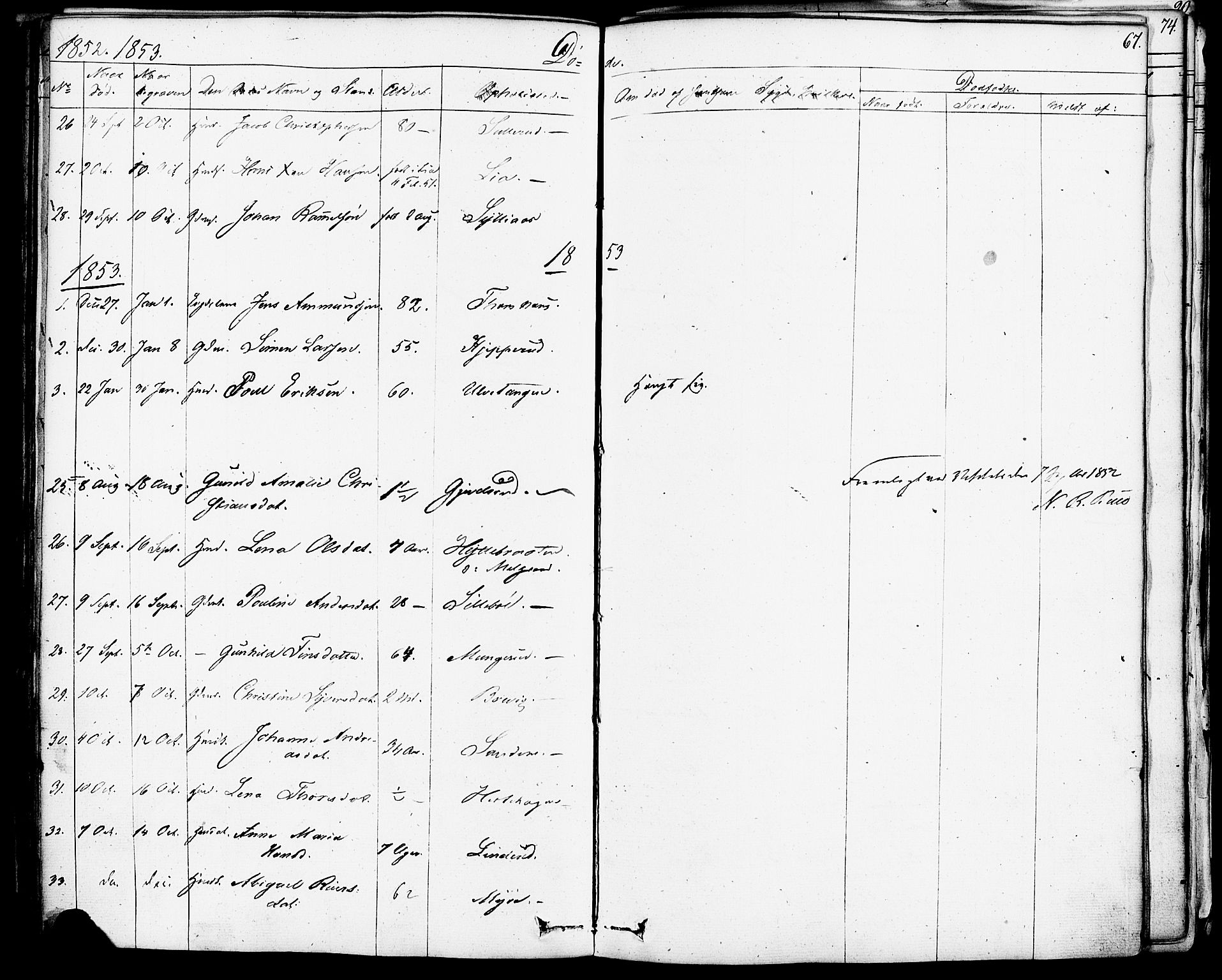 Enebakk prestekontor Kirkebøker, AV/SAO-A-10171c/F/Fa/L0013: Parish register (official) no. I 13, 1832-1882, p. 67