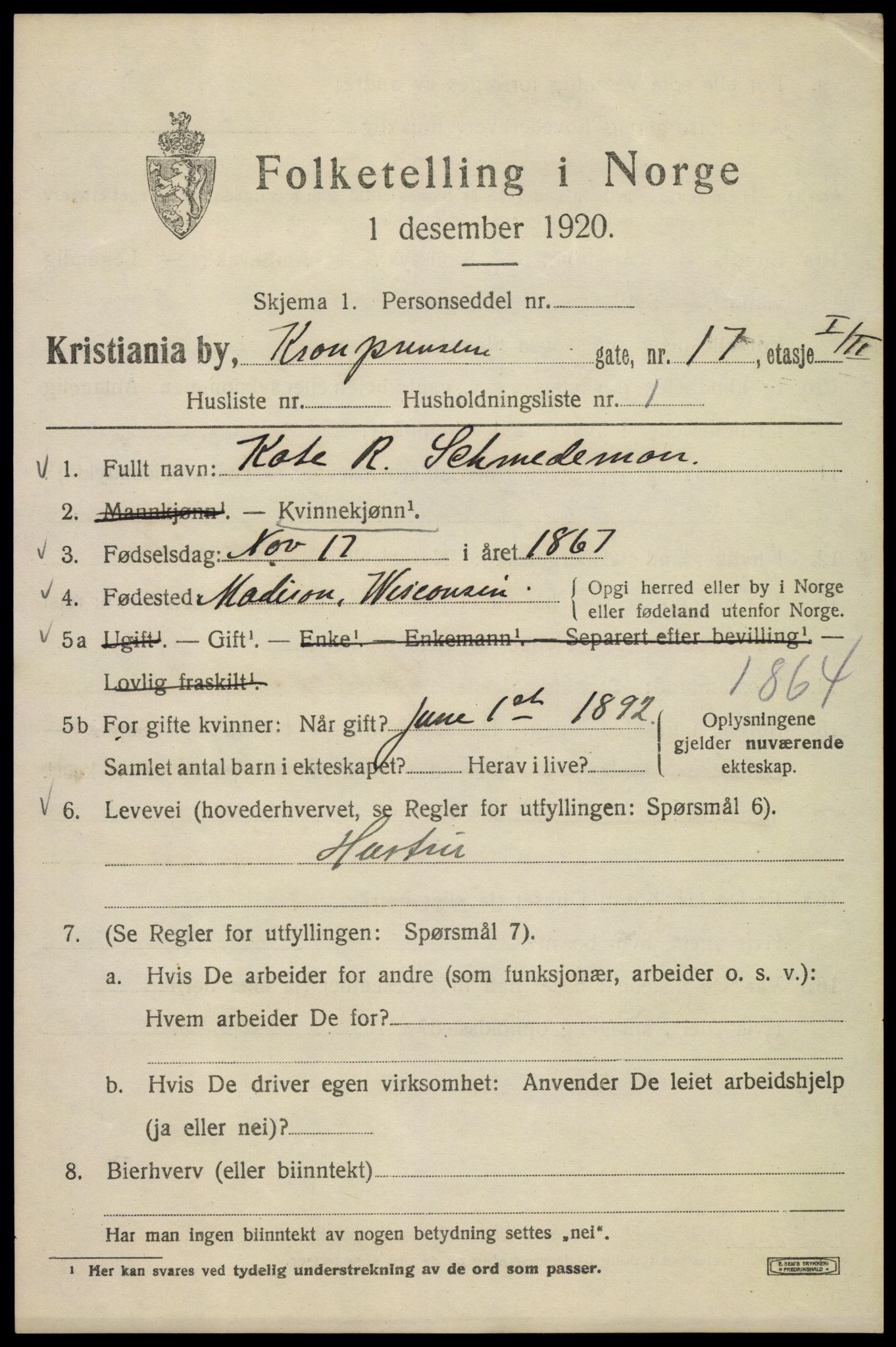 SAO, 1920 census for Kristiania, 1920, p. 353599