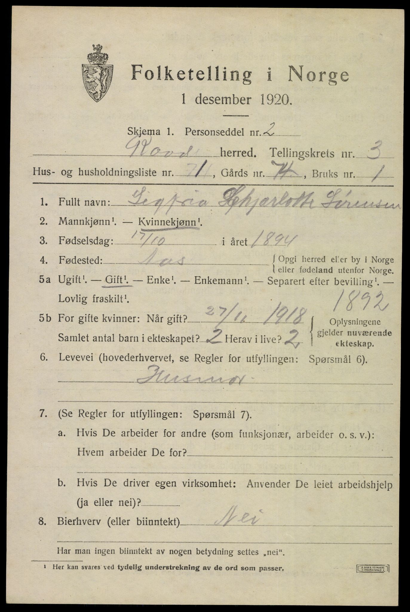 SAO, 1920 census for Råde, 1920, p. 3239