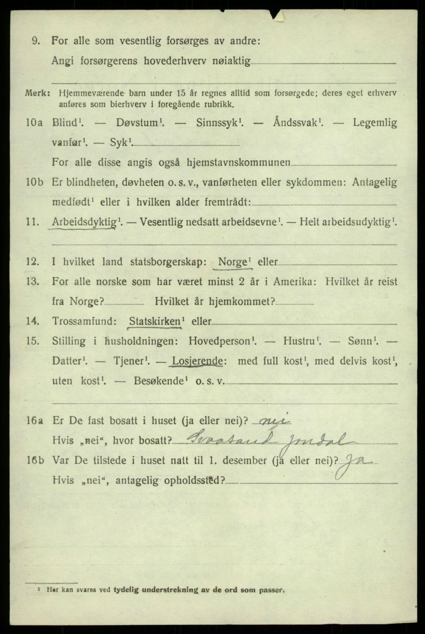 SAB, 1920 census for Jondal, 1920, p. 2205