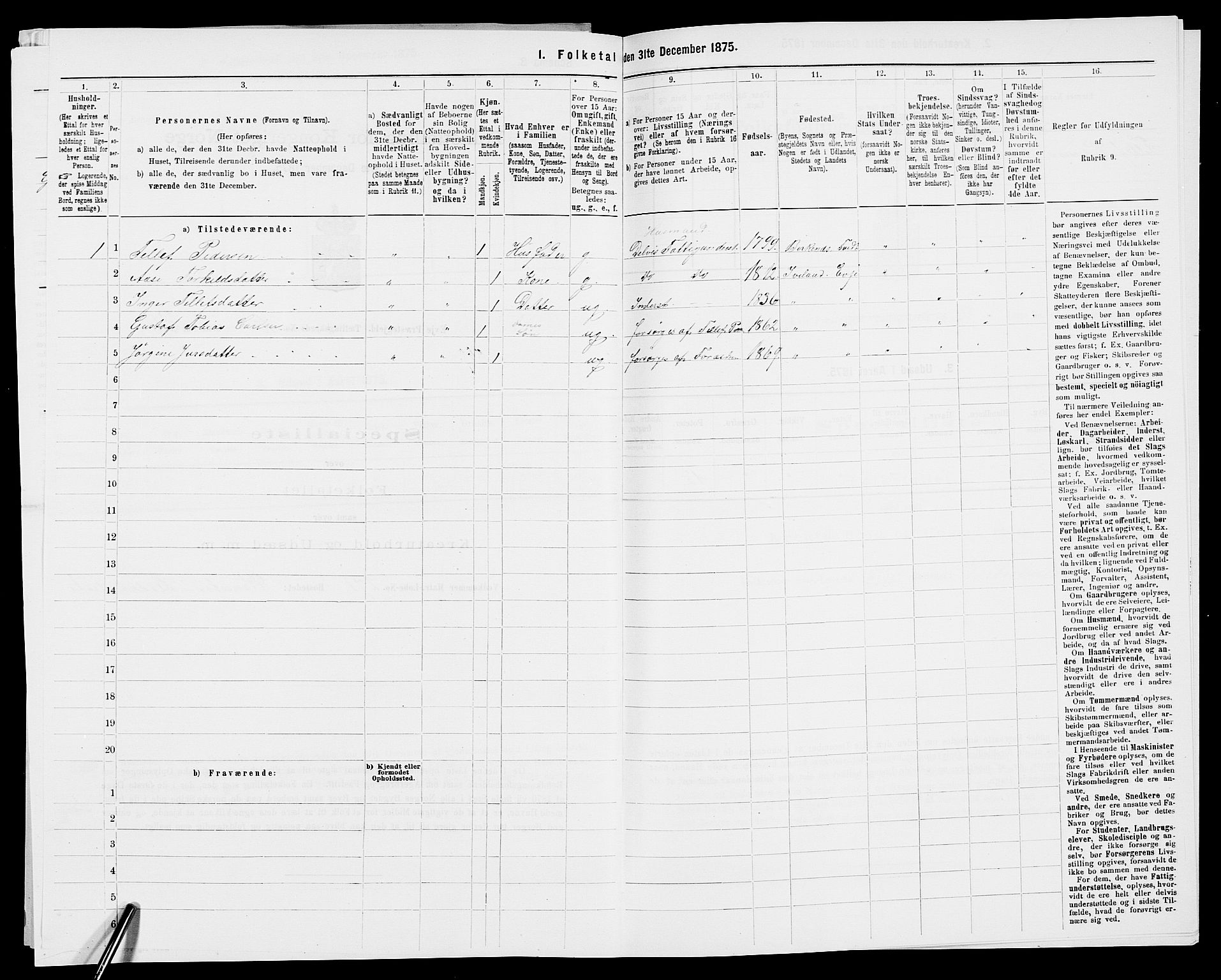 SAK, 1875 census for 0934P Evje, 1875, p. 912