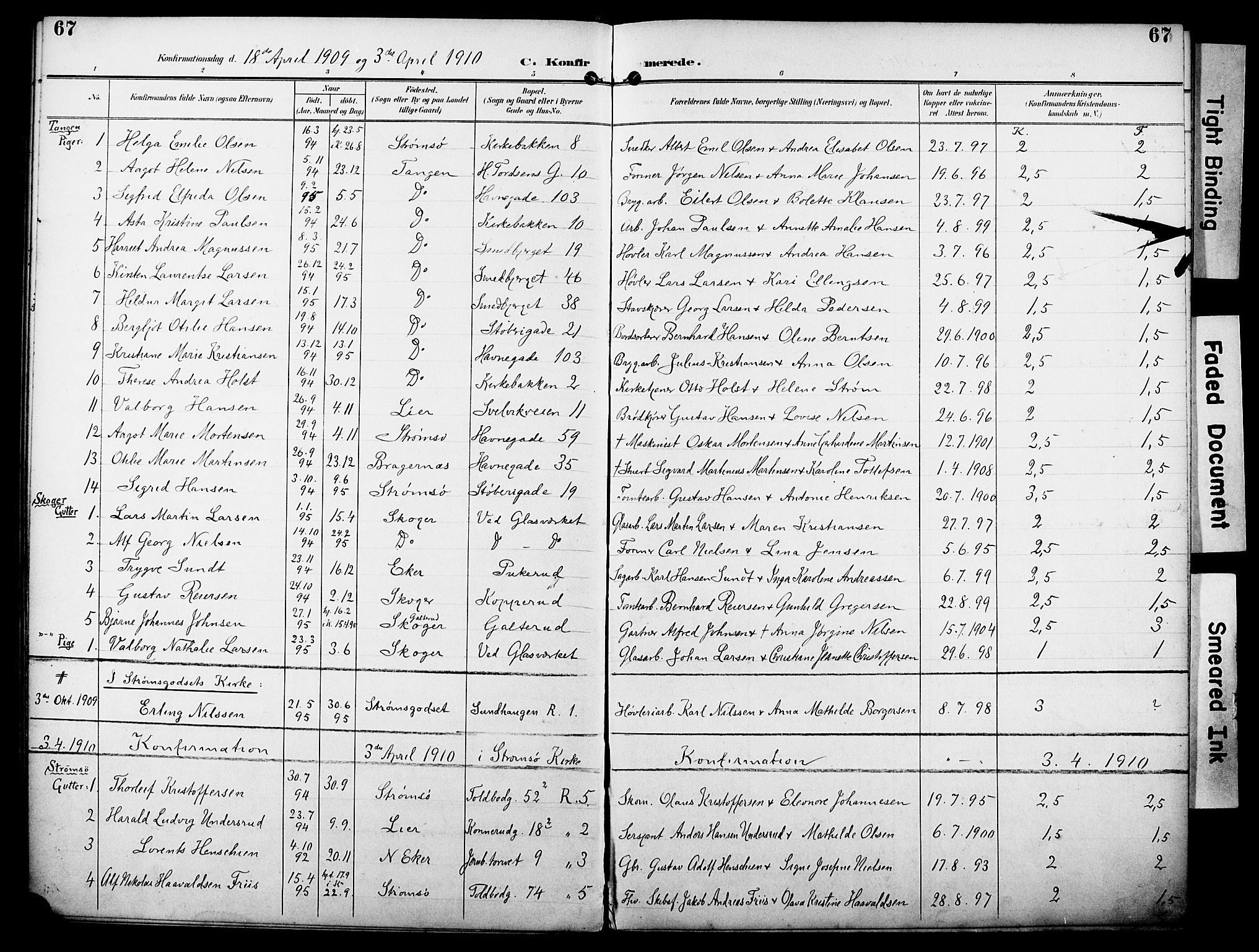 Strømsø kirkebøker, AV/SAKO-A-246/F/Fa/L0025: Parish register (official) no. I 25, 1893-1922, p. 67