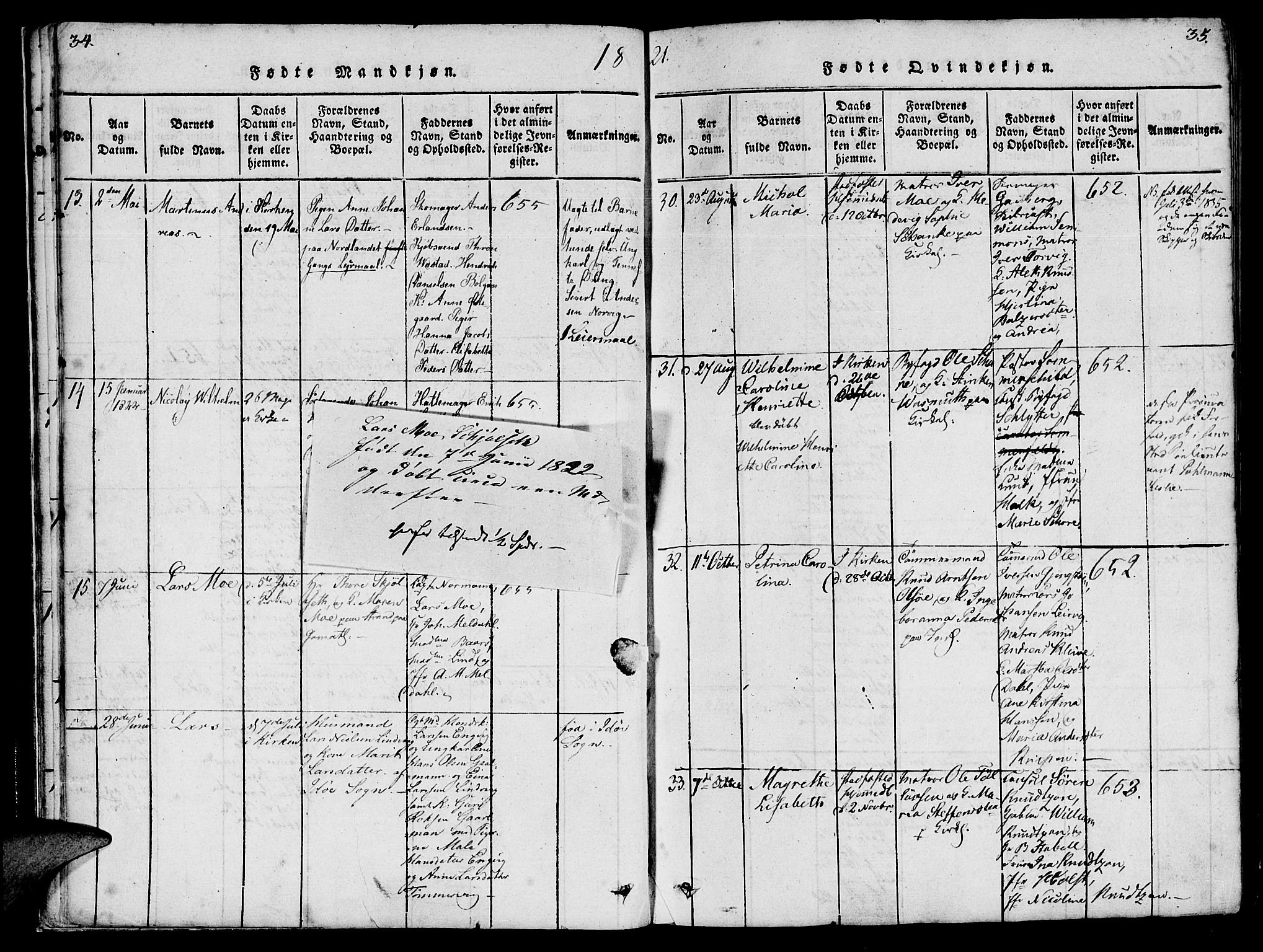 Ministerialprotokoller, klokkerbøker og fødselsregistre - Møre og Romsdal, SAT/A-1454/572/L0842: Parish register (official) no. 572A05, 1819-1832, p. 34-35