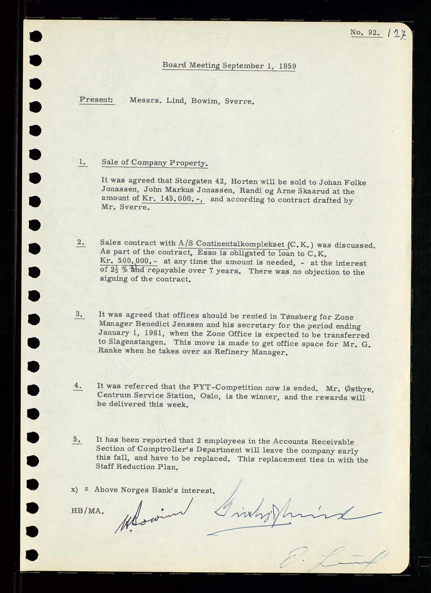 Pa 0982 - Esso Norge A/S, AV/SAST-A-100448/A/Aa/L0001/0001: Den administrerende direksjon Board minutes (styrereferater) / Den administrerende direksjon Board minutes (styrereferater), 1958-1959, p. 127