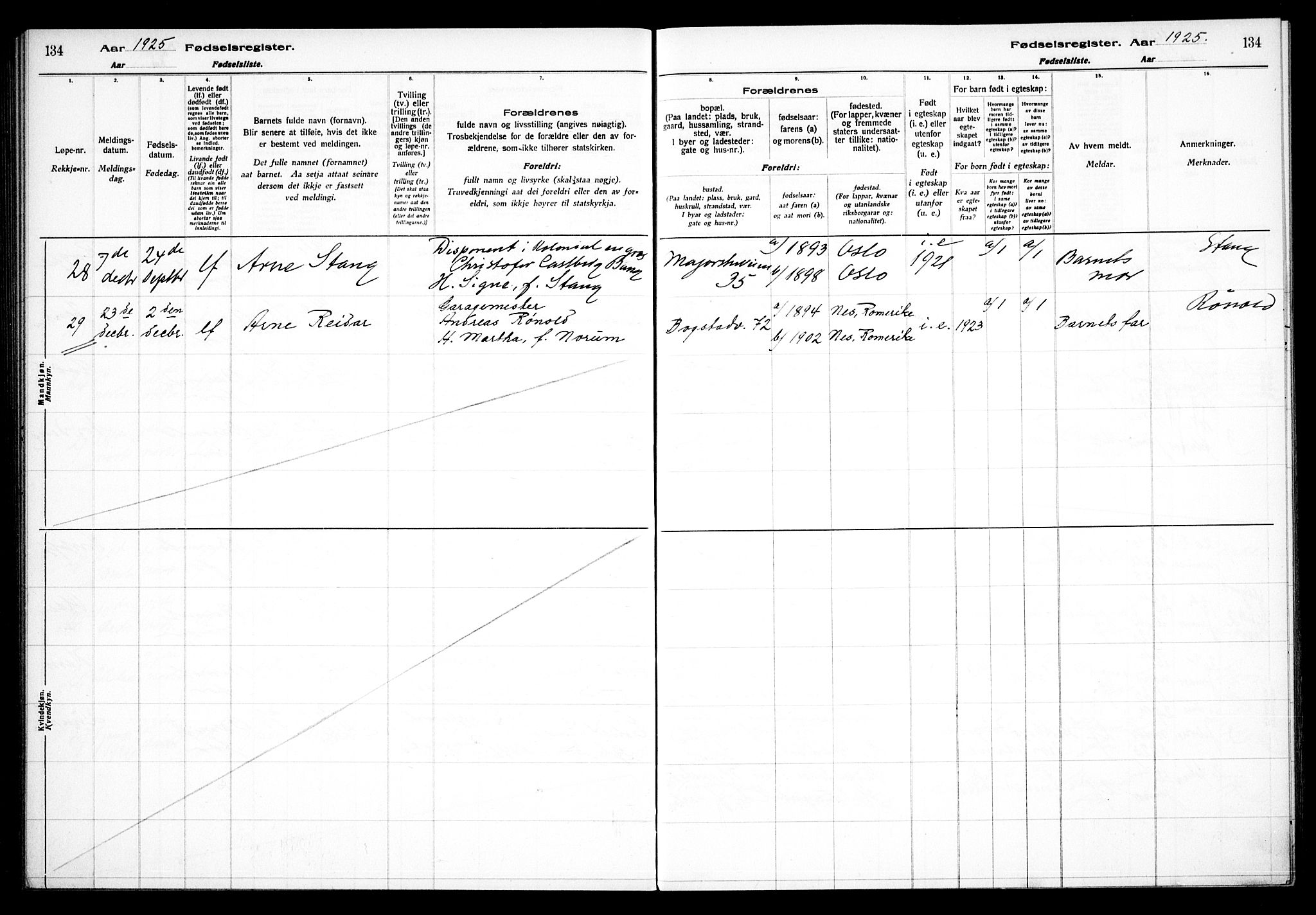 Uranienborg prestekontor Kirkebøker, AV/SAO-A-10877/J/Ja/L0001: Birth register no. 1, 1916-1930, p. 134