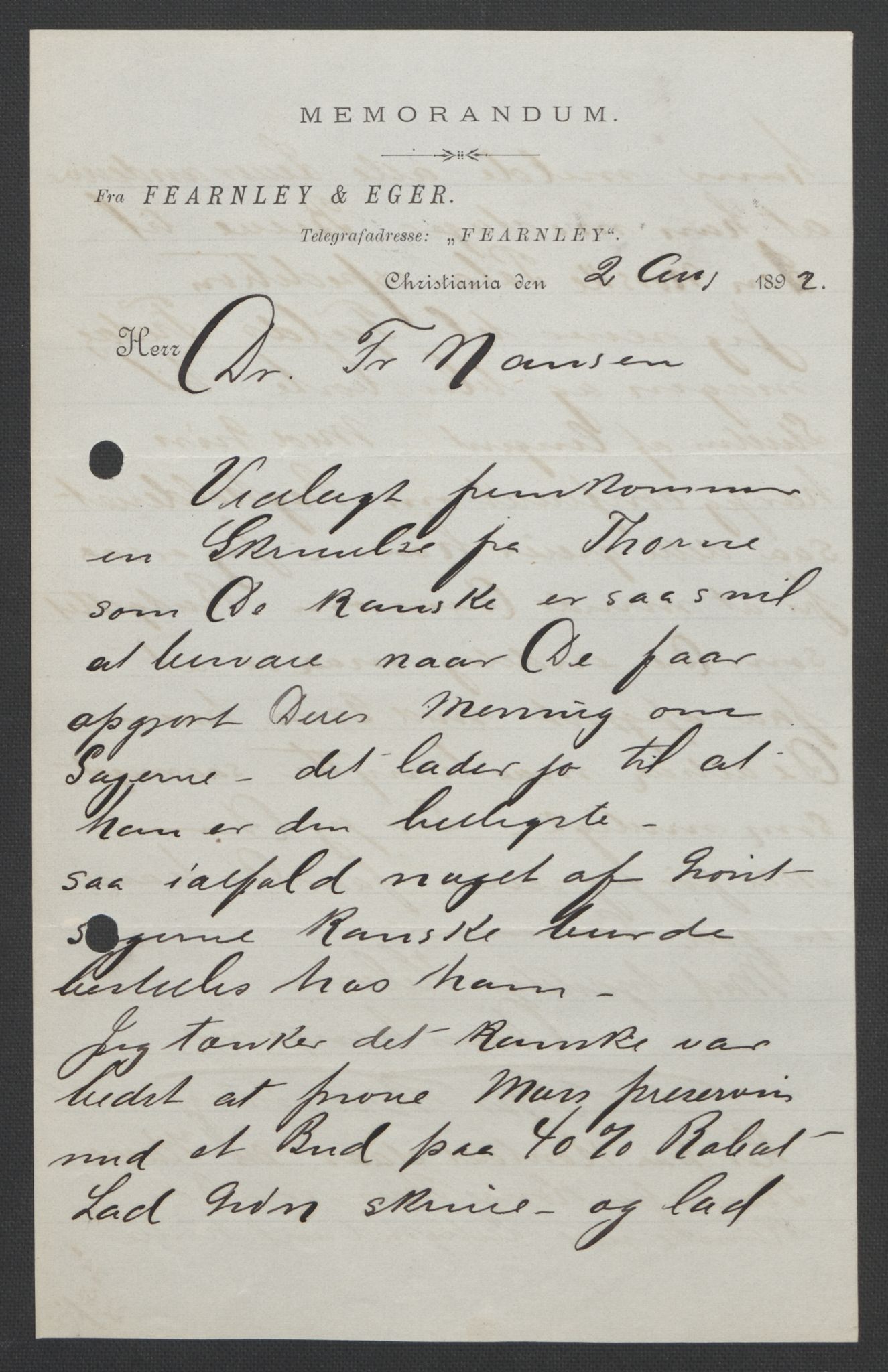 Arbeidskomitéen for Fridtjof Nansens polarekspedisjon, AV/RA-PA-0061/D/L0004: Innk. brev og telegrammer vedr. proviant og utrustning, 1892-1893, p. 169