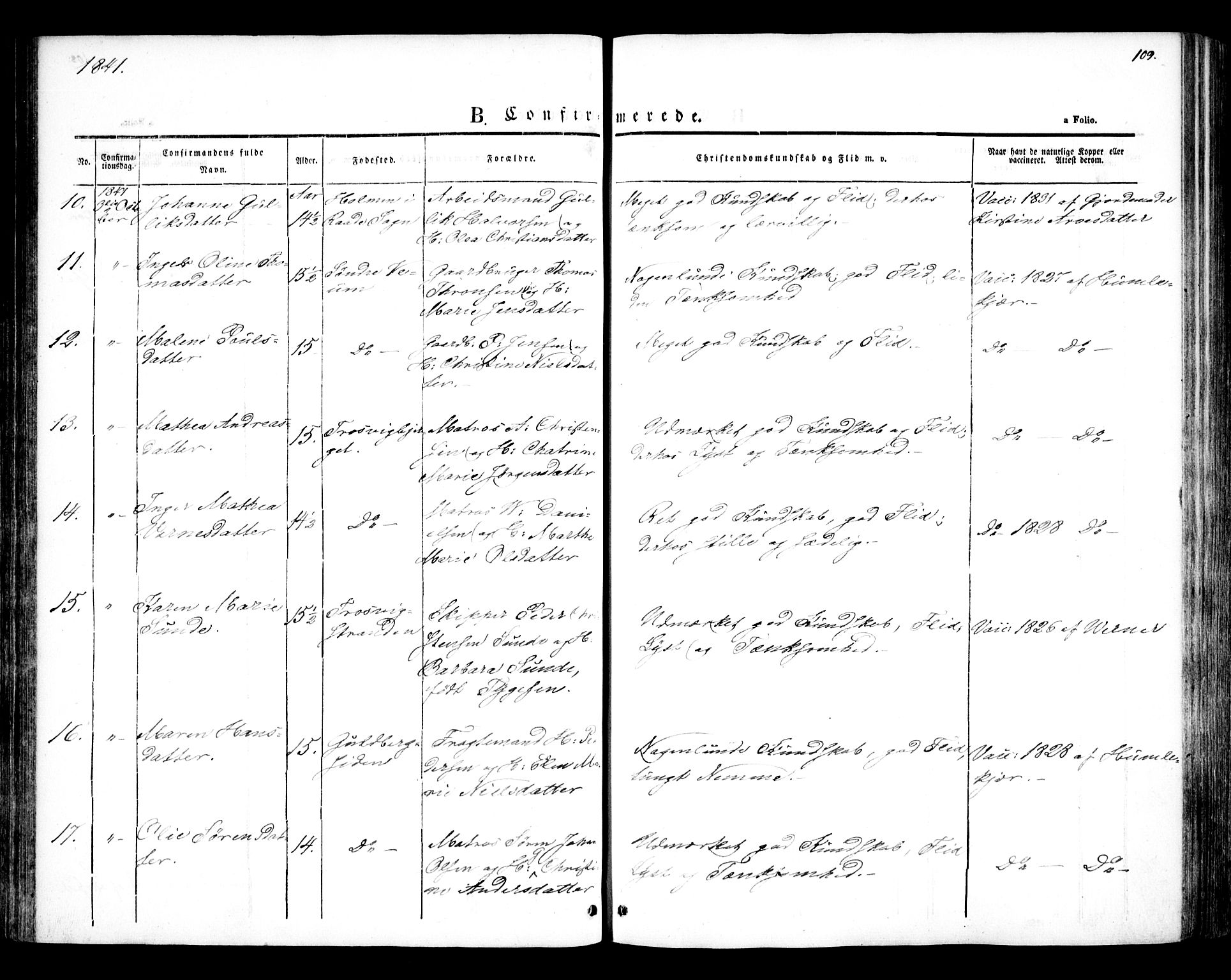 Glemmen prestekontor Kirkebøker, AV/SAO-A-10908/F/Fa/L0005: Parish register (official) no. 5, 1838-1852, p. 109