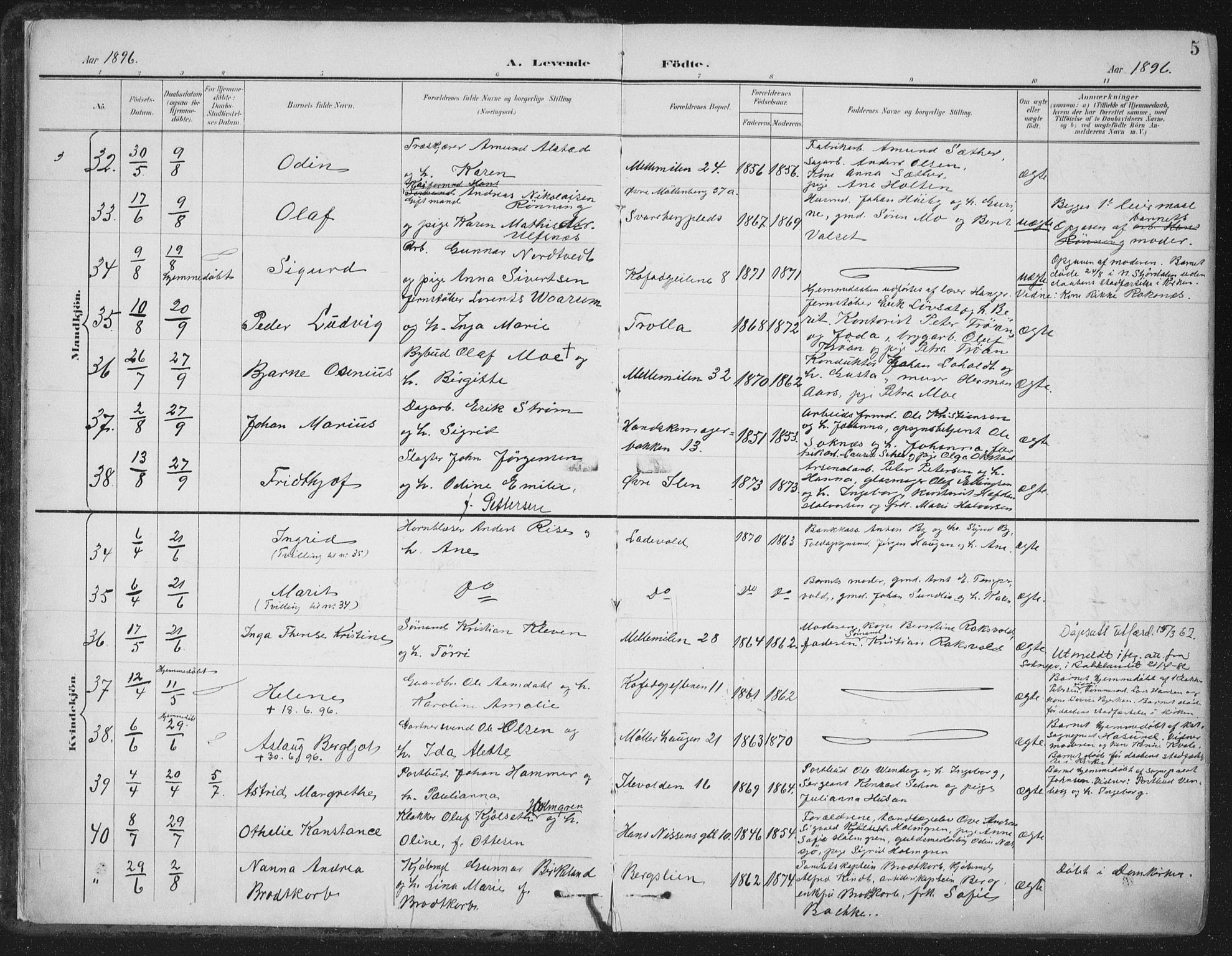 Ministerialprotokoller, klokkerbøker og fødselsregistre - Sør-Trøndelag, AV/SAT-A-1456/603/L0167: Parish register (official) no. 603A06, 1896-1932, p. 5