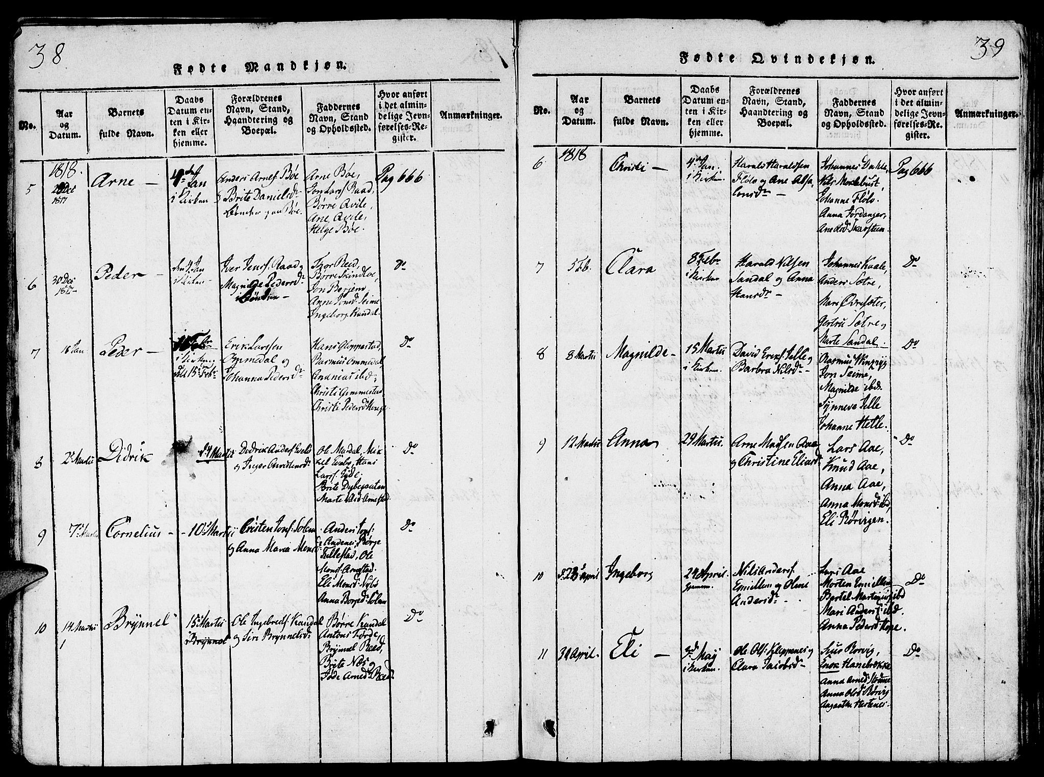 Gloppen sokneprestembete, SAB/A-80101/H/Haa/Haaa/L0006: Parish register (official) no. A 6, 1816-1826, p. 38-39