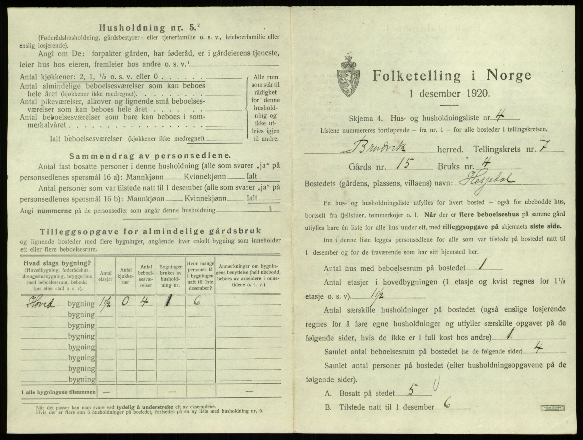 SAB, 1920 census for Bruvik, 1920, p. 533