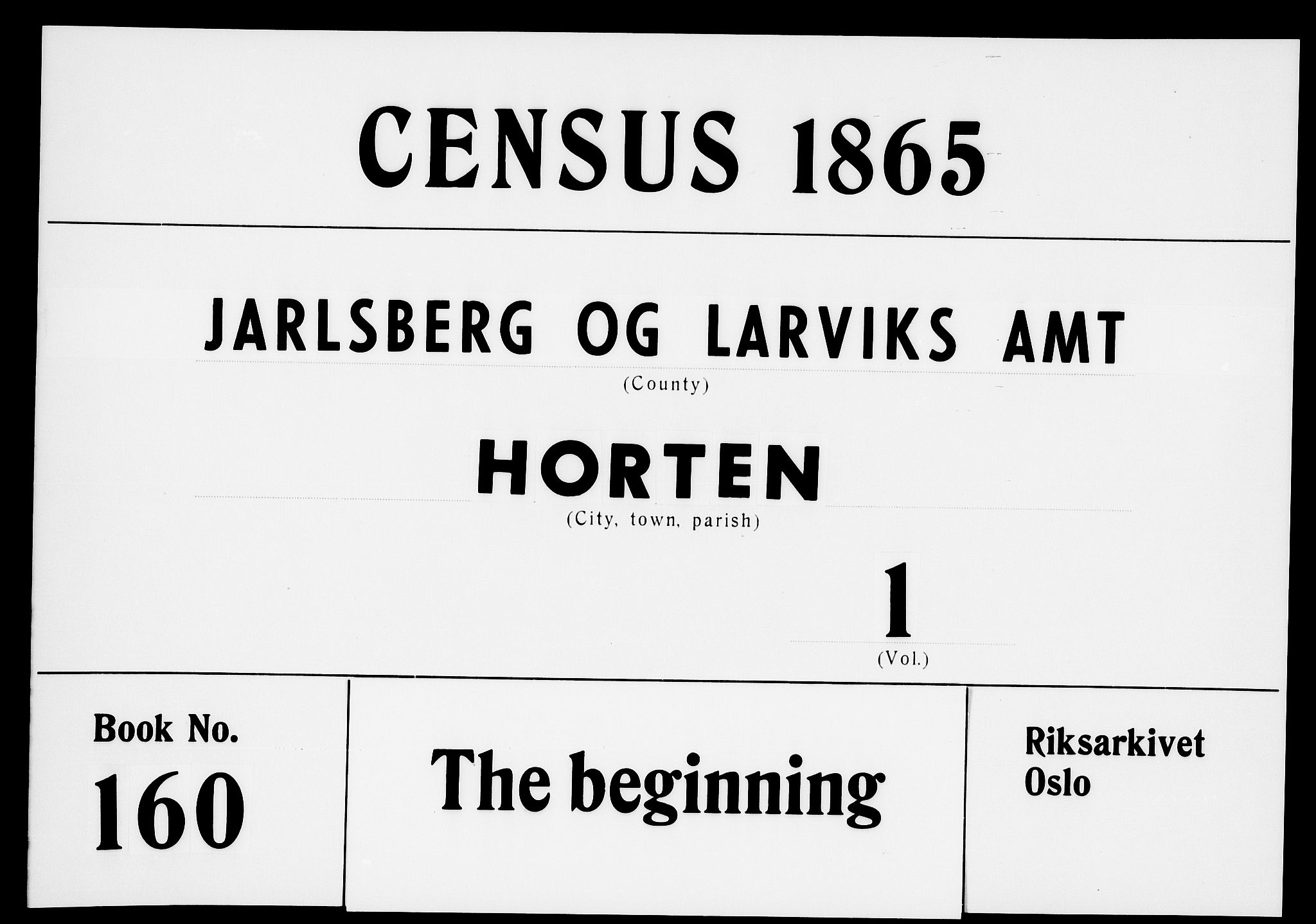 RA, 1865 census for Horten, 1865, p. 1