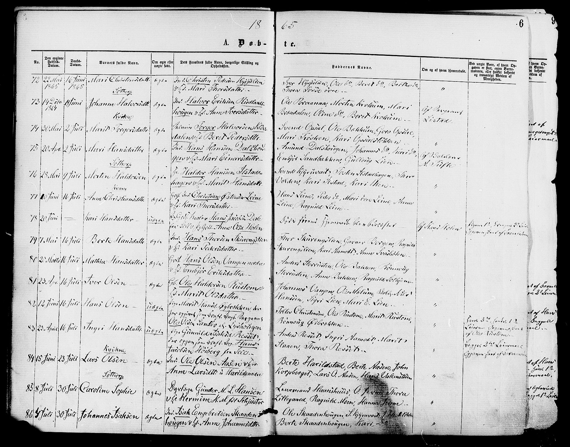 Nord-Fron prestekontor, AV/SAH-PREST-080/H/Ha/Haa/L0002: Parish register (official) no. 2, 1865-1883, p. 6