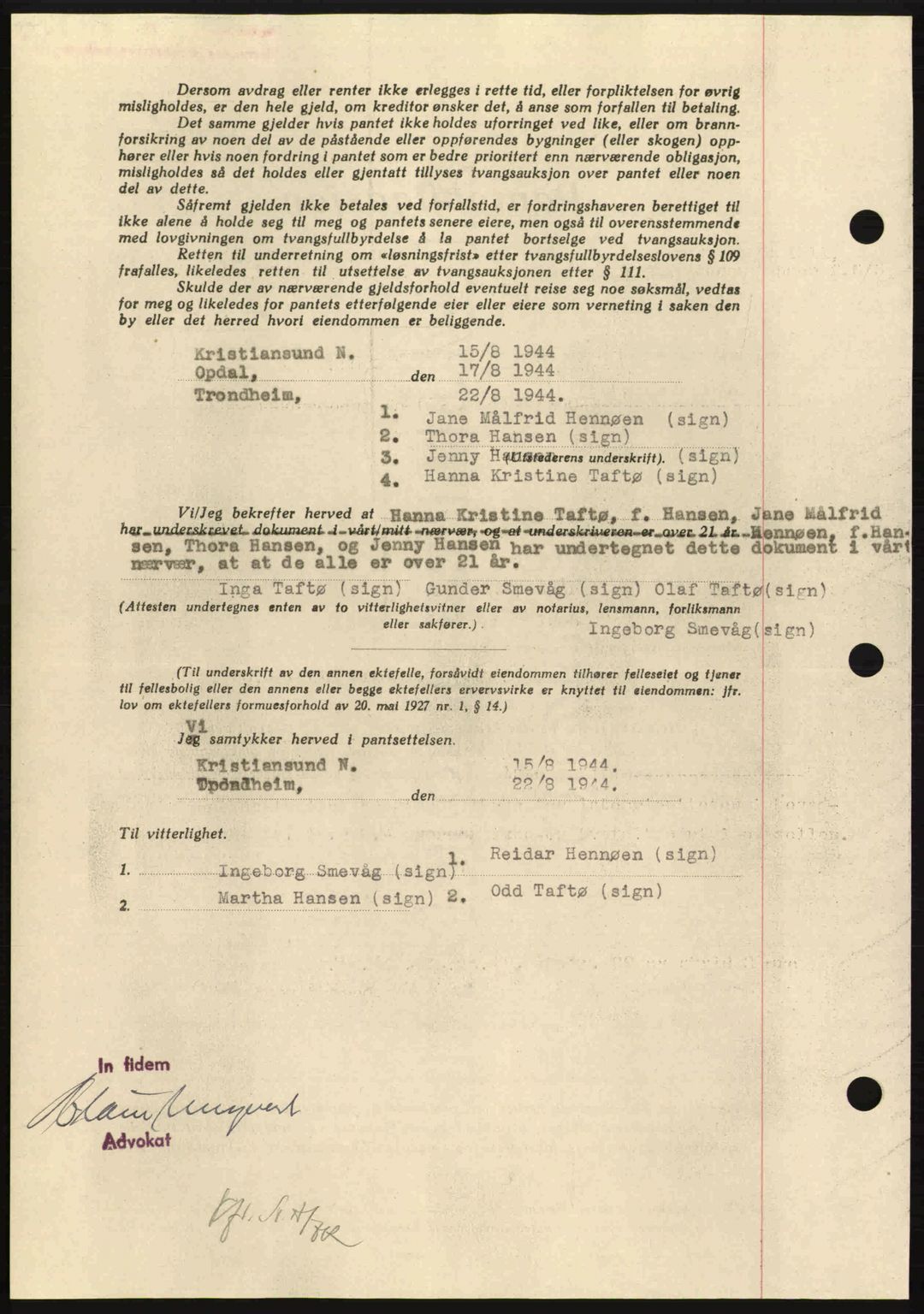 Nordmøre sorenskriveri, AV/SAT-A-4132/1/2/2Ca: Mortgage book no. B92, 1944-1945, Diary no: : 1463/1944