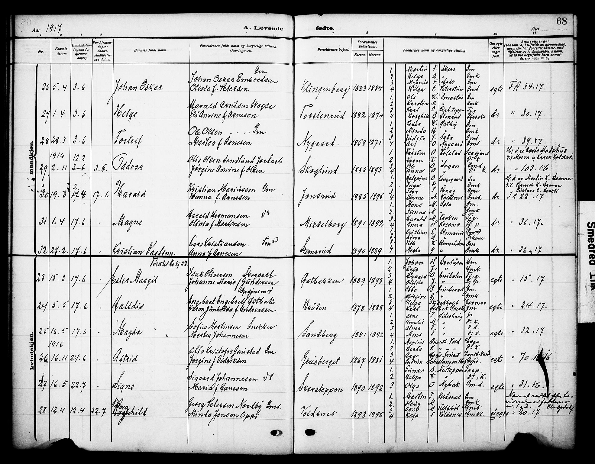 Grue prestekontor, AV/SAH-PREST-036/H/Ha/Haa/L0015: Parish register (official) no. 15, 1911-1922, p. 68