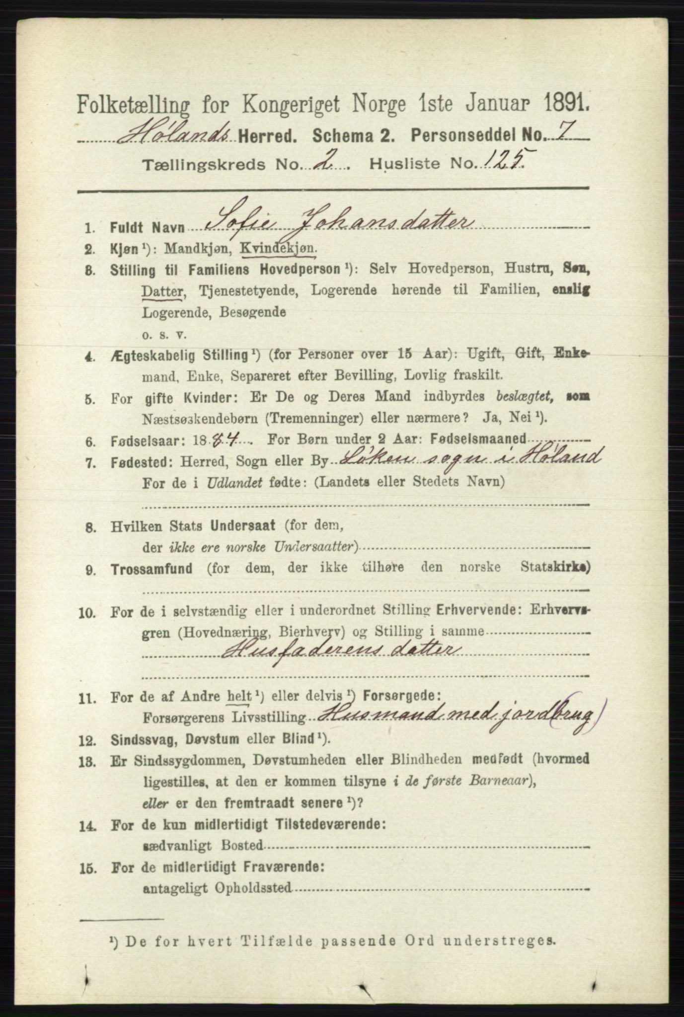 RA, 1891 census for 0221 Høland, 1891, p. 1606