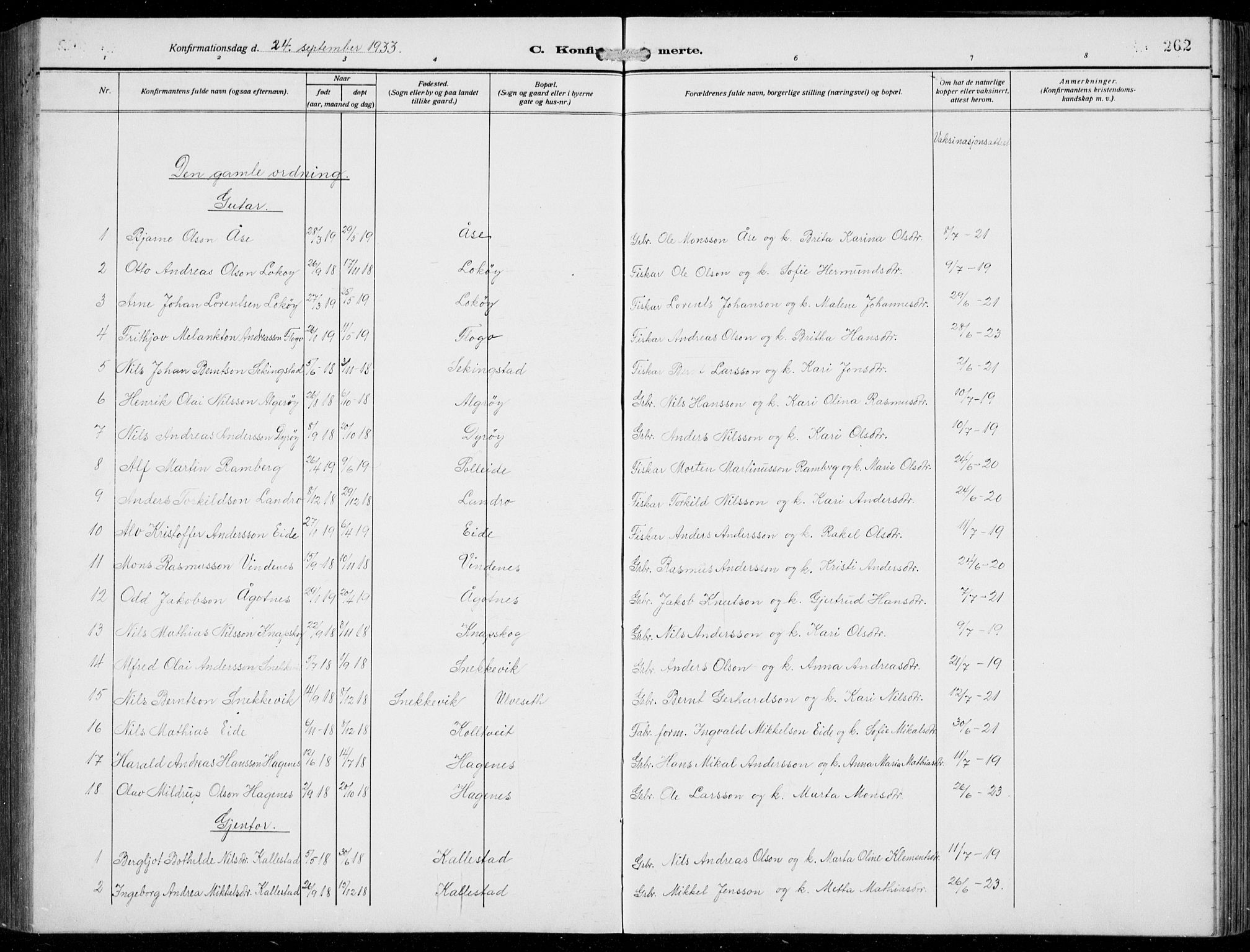 Fjell sokneprestembete, SAB/A-75301/H/Hab: Parish register (copy) no. A  6, 1918-1936, p. 262