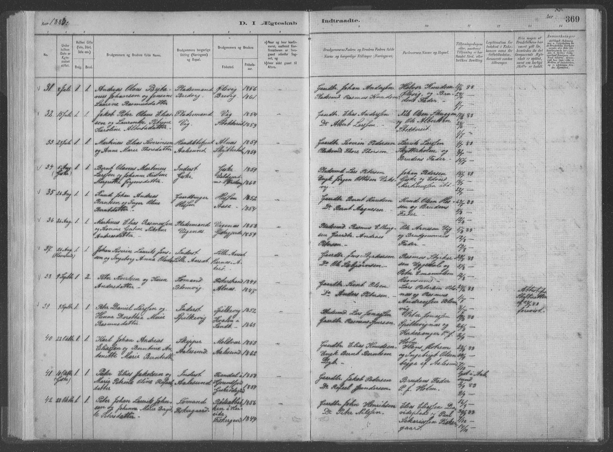 Ministerialprotokoller, klokkerbøker og fødselsregistre - Møre og Romsdal, AV/SAT-A-1454/528/L0402: Parish register (official) no. 528A12II, 1880-1903, p. 369