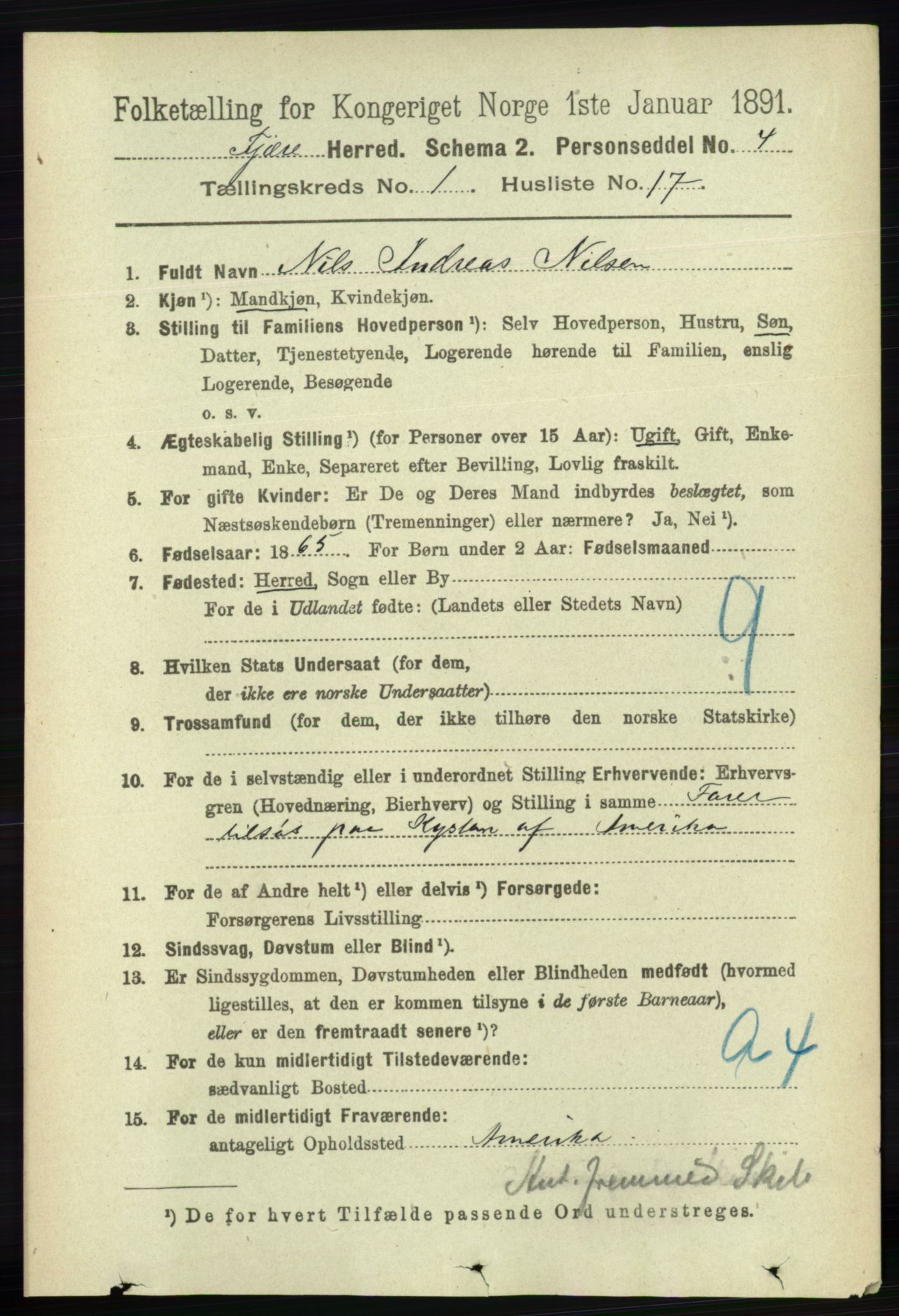 RA, 1891 census for 0923 Fjære, 1891, p. 236