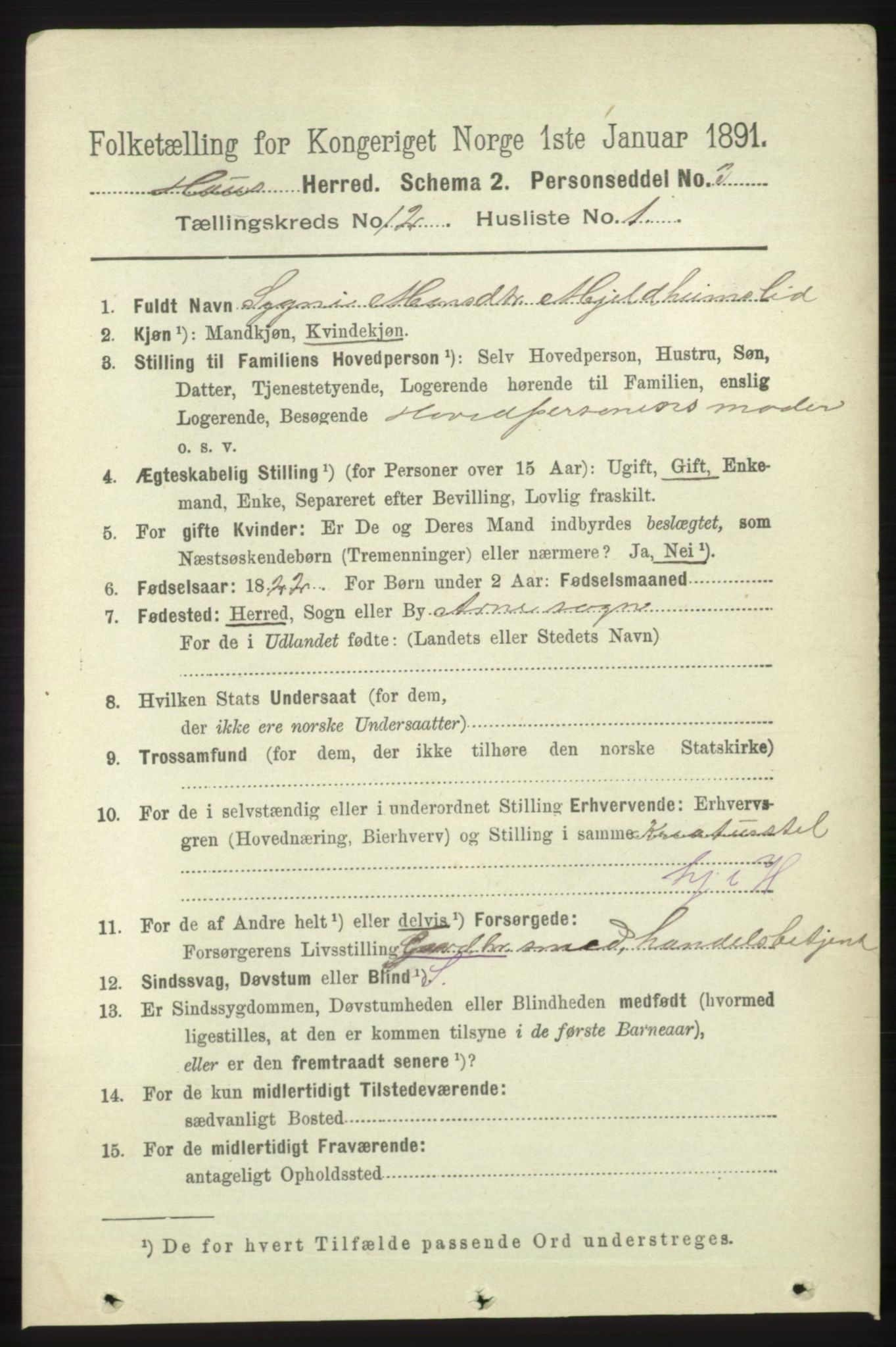 RA, 1891 census for 1250 Haus, 1891, p. 5236