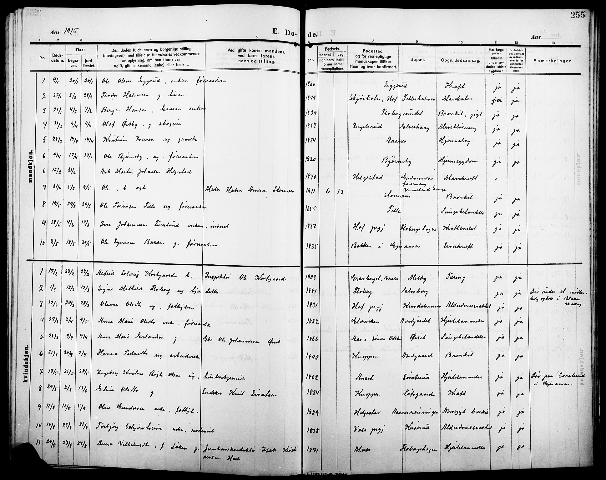 Åsnes prestekontor, AV/SAH-PREST-042/H/Ha/Hab/L0007: Parish register (copy) no. 7, 1909-1926, p. 255