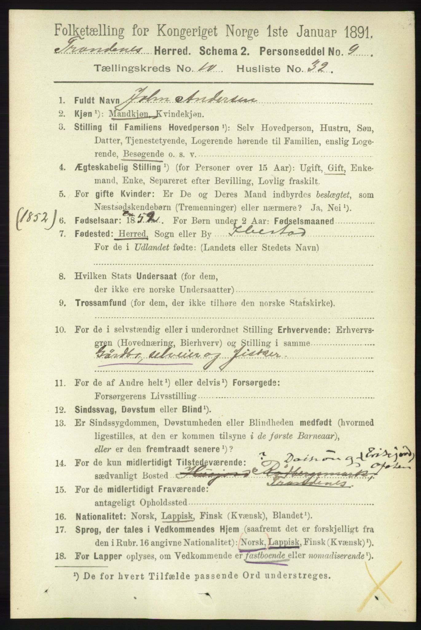 RA, 1891 census for 1914 Trondenes, 1891, p. 7725