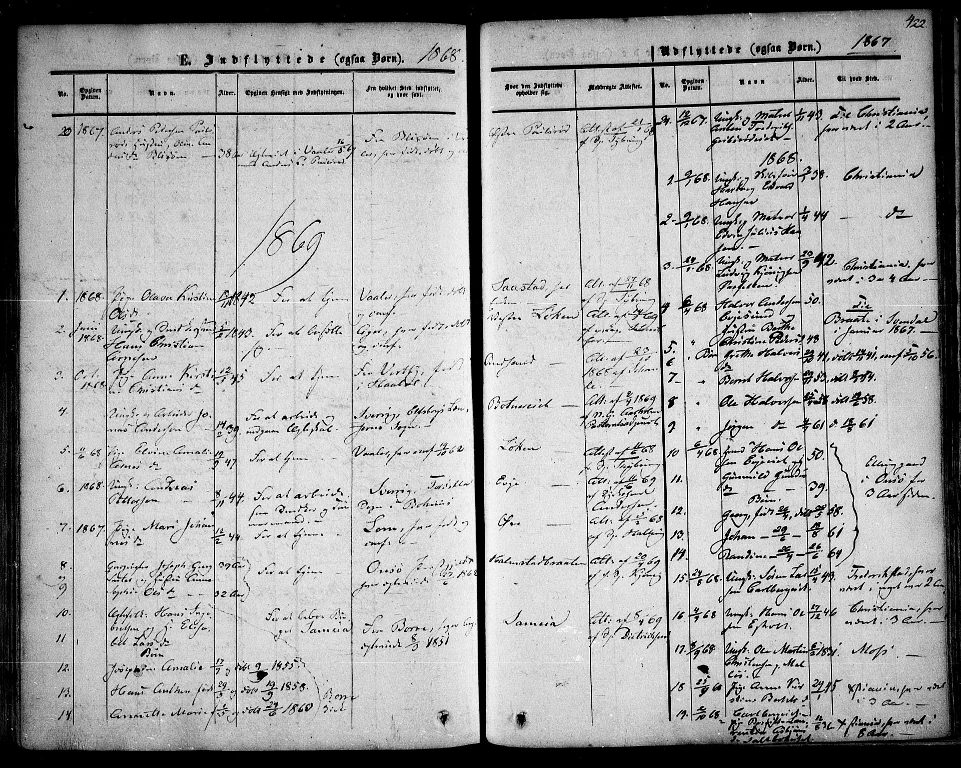 Rygge prestekontor Kirkebøker, AV/SAO-A-10084b/F/Fa/L0005: Parish register (official) no. 5, 1852-1871, p. 422