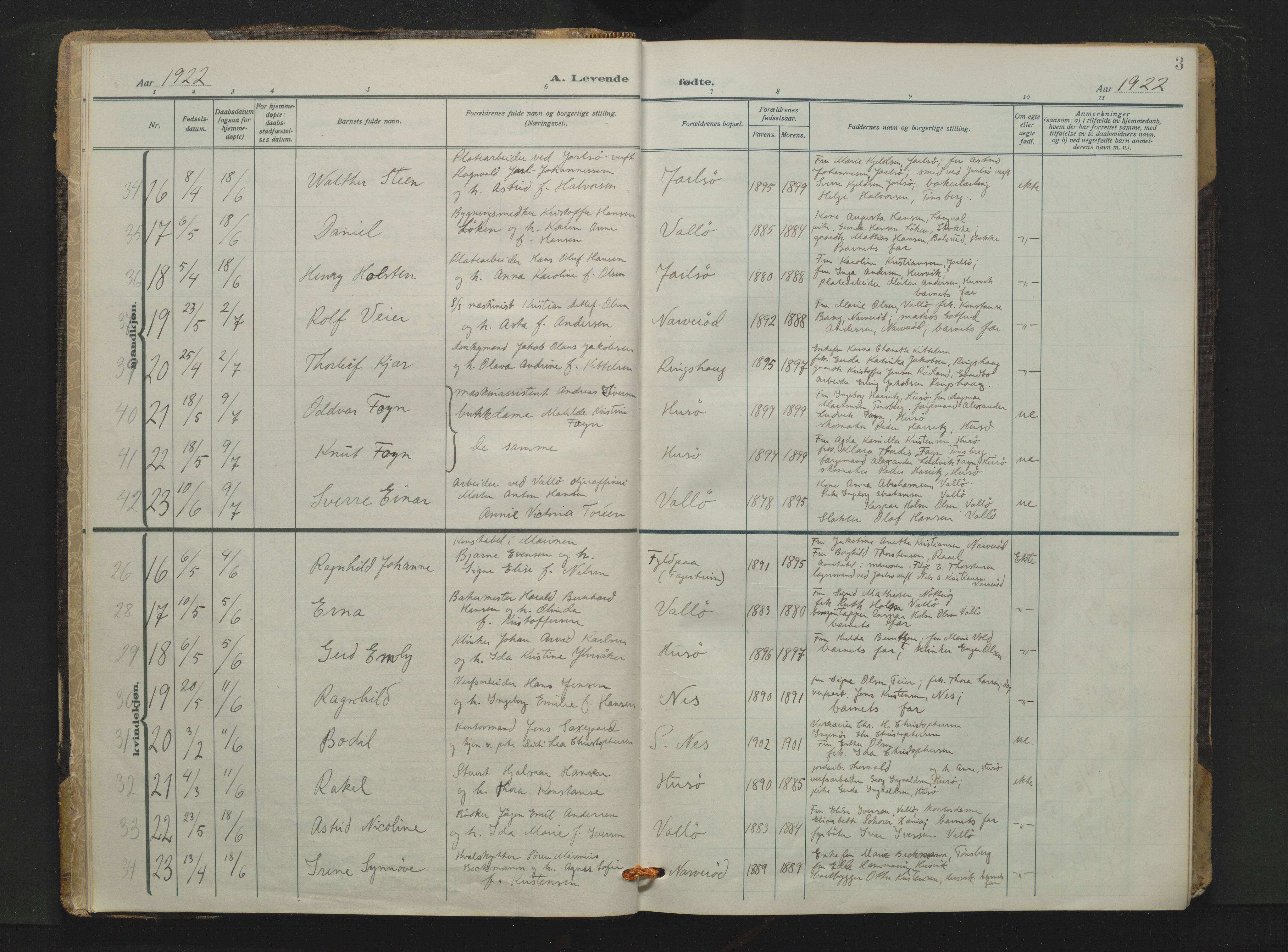 Søndre Slagen kirkebøker, AV/SAKO-A-326/F/Fa/L0001: Parish register (official) no. 1, 1922-1935, p. 3