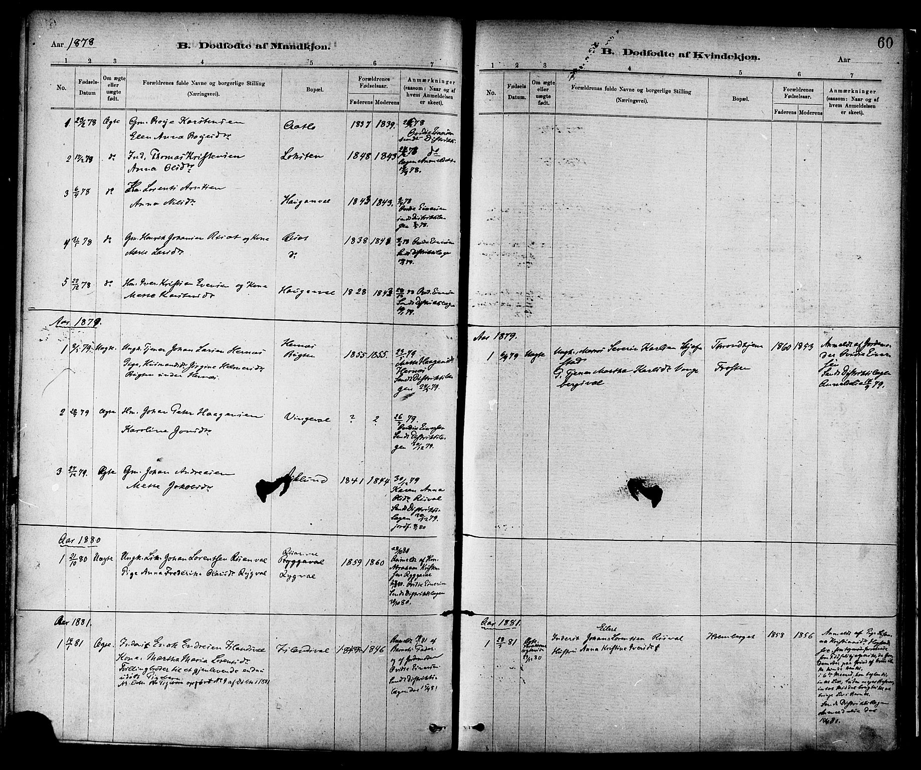 Ministerialprotokoller, klokkerbøker og fødselsregistre - Nord-Trøndelag, SAT/A-1458/713/L0120: Parish register (official) no. 713A09, 1878-1887, p. 60