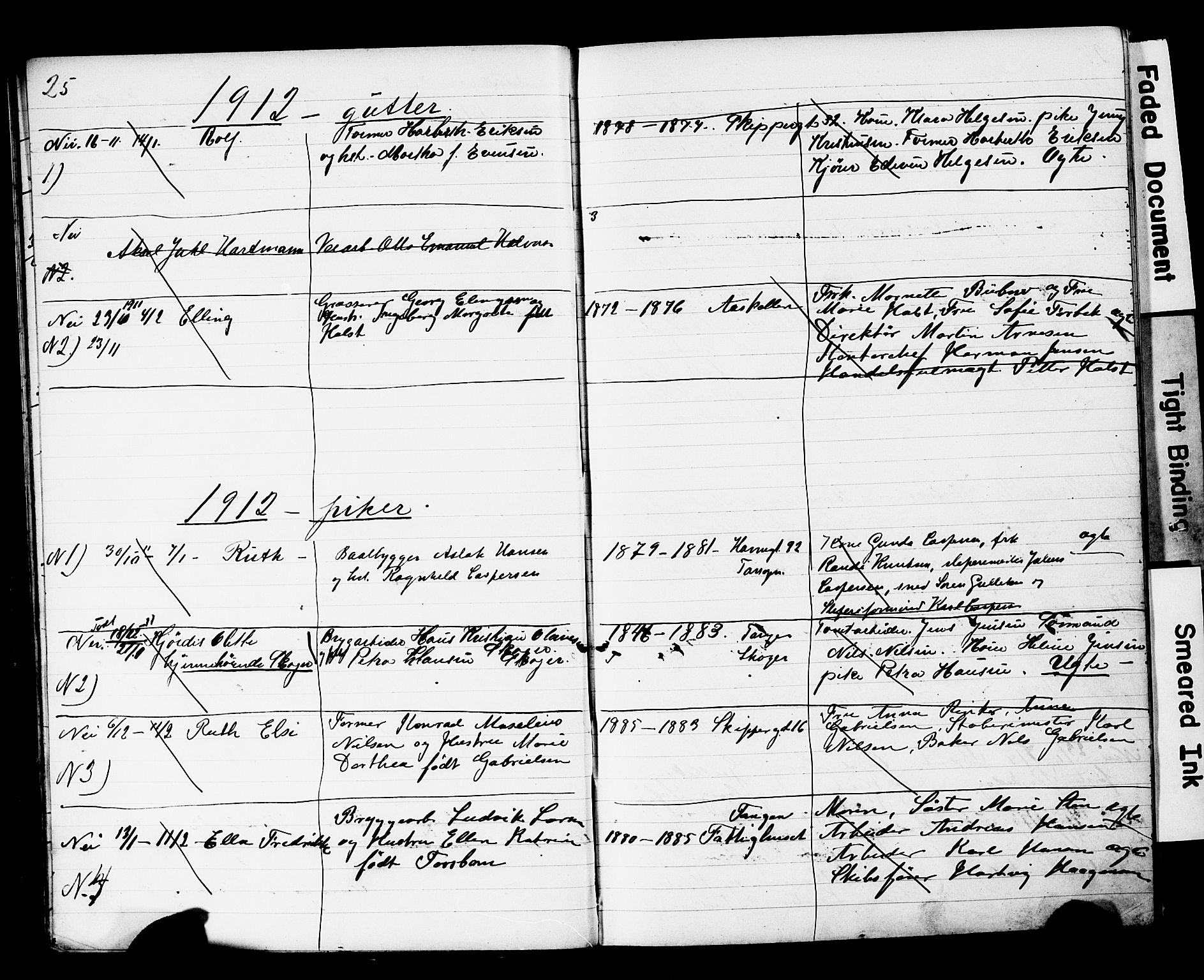 Strømsø kirkebøker, AV/SAKO-A-246/Y/Yb/L0002: Parish register draft no. II 2, 1907-1915, p. 25