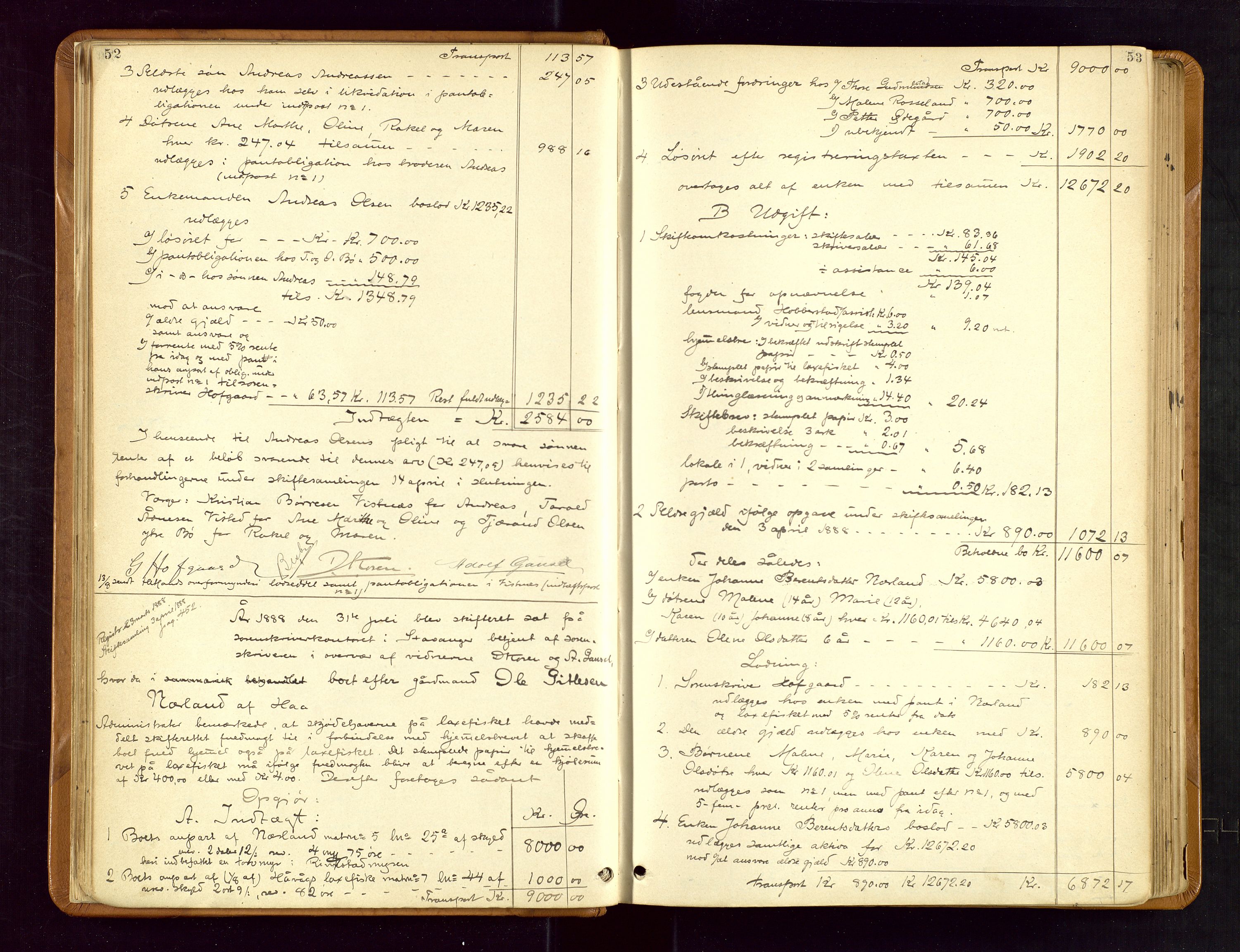 Jæren sorenskriveri, AV/SAST-A-100310/01/5/50/50BB/L0004: SKIFTEUTLODNINGSPROTOKOLL, 1887-1893, p. 52-53