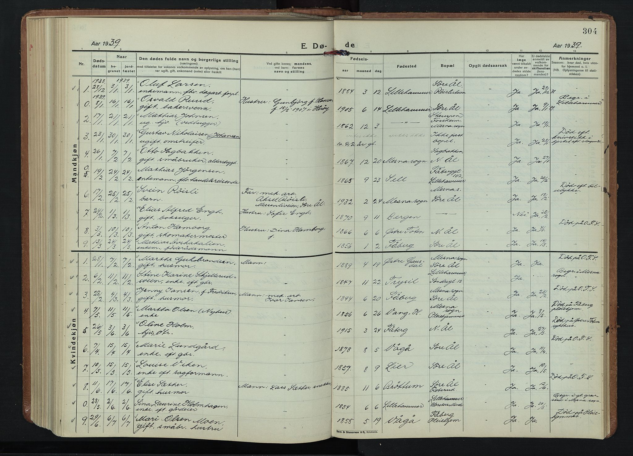 Fåberg prestekontor, SAH/PREST-086/H/Ha/Hab/L0015: Parish register (copy) no. 15, 1924-1949, p. 304