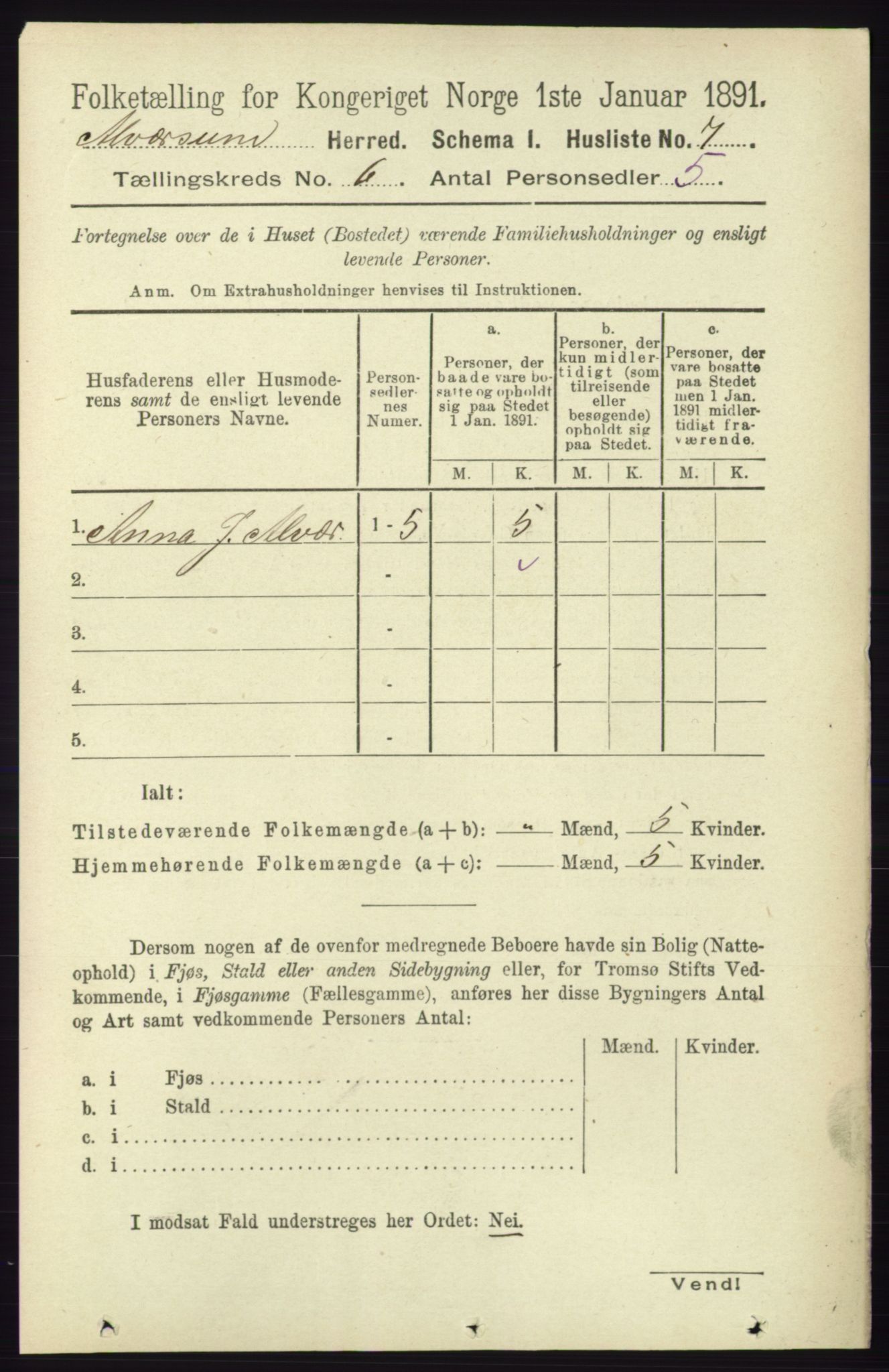 RA, 1891 census for 1257 Alversund, 1891, p. 2015