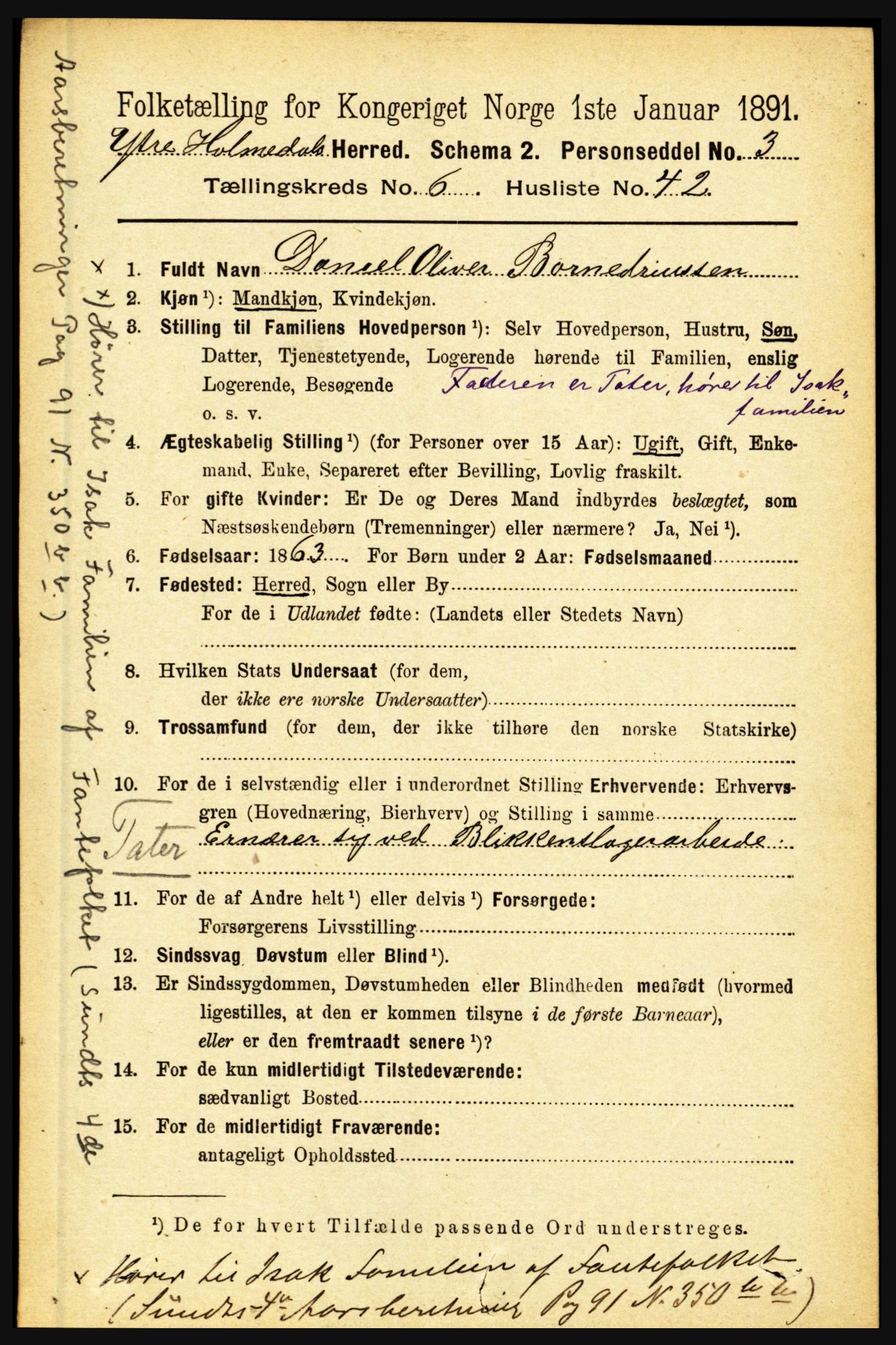 RA, 1891 census for 1429 Ytre Holmedal, 1891, p. 1561