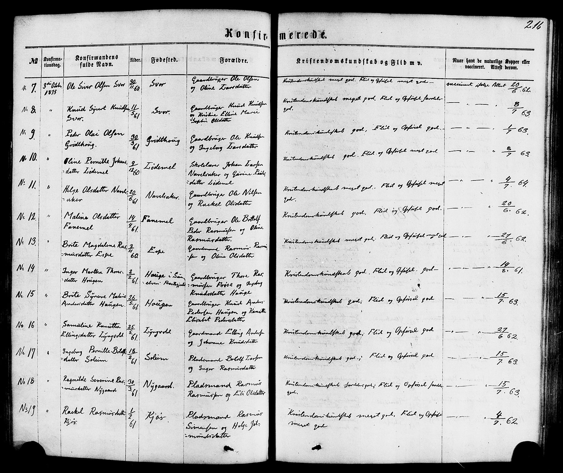 Hornindal sokneprestembete, AV/SAB-A-82401/H/Haa/Haaa/L0002: Parish register (official) no. A 2, 1867-1884, p. 216