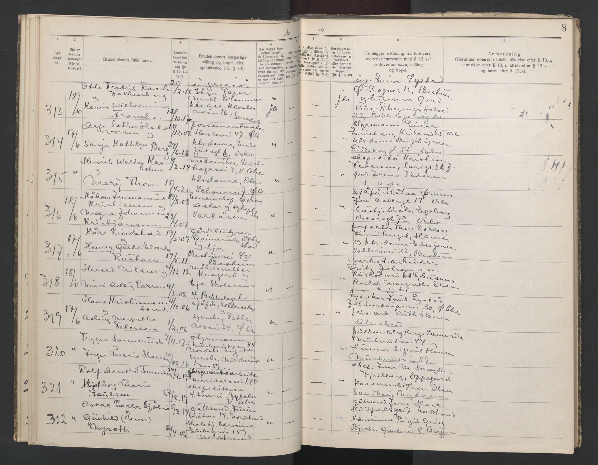 Aker sorenskriveri, AV/SAO-A-10895/L/Lb/L0002: Lysningsbok, 1942-1943, p. 8